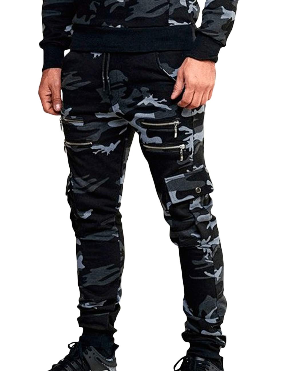Men's High Waisted Camouflage Jogger Pants with Zipper & Drawstring - Breathable Activewear Sweatpants for Running, Gym & Outdoor Sports | Tactical Cargo Pants for Hiking & Workout