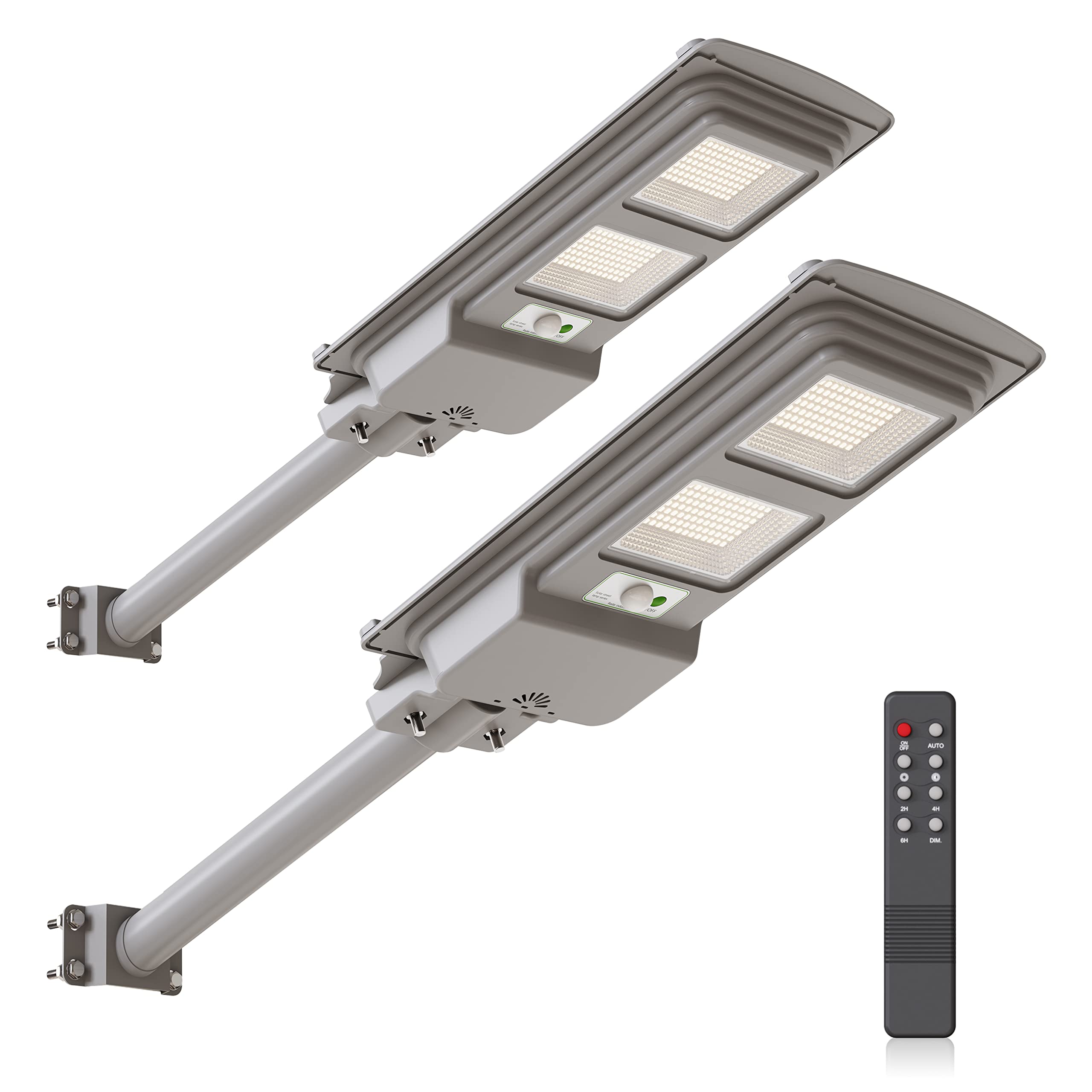 300W Solar Street Lights Outdoor [2 Pack] - 14000 Lumens Super Bright Dusk to Dawn Solar Parking Lot Lights with Remote Control - Commercial Grade Solar Lights for Playground, Barn, Driveway, Garden & Pathways - Weatherproof & Energy Efficient Outdoor Lighting Solution