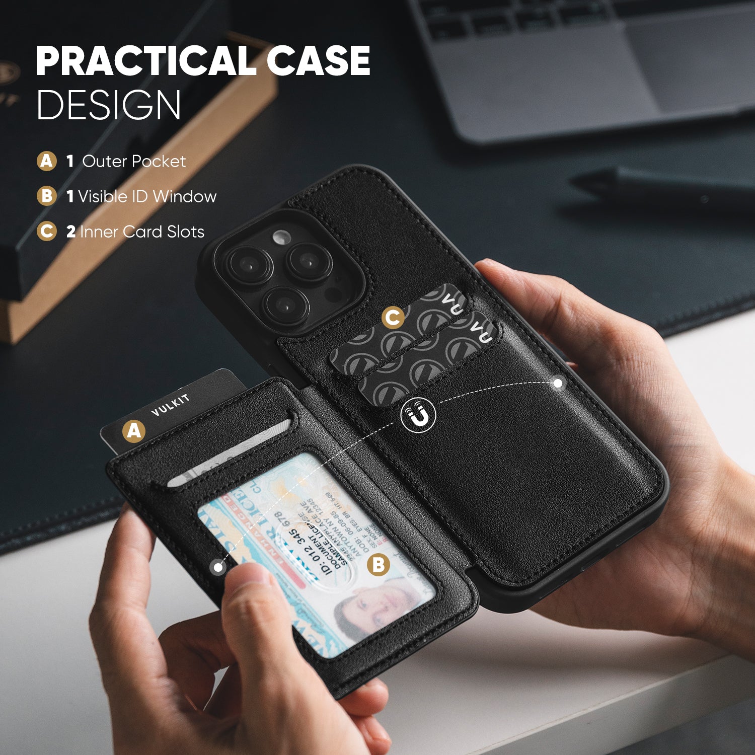 Premium Leather Magnetic Wallet Case for iPhone 14 Series - Shockproof Protection with Built-in Card Holder | Perfect for Everyday Use, Travel & Business Meetings
