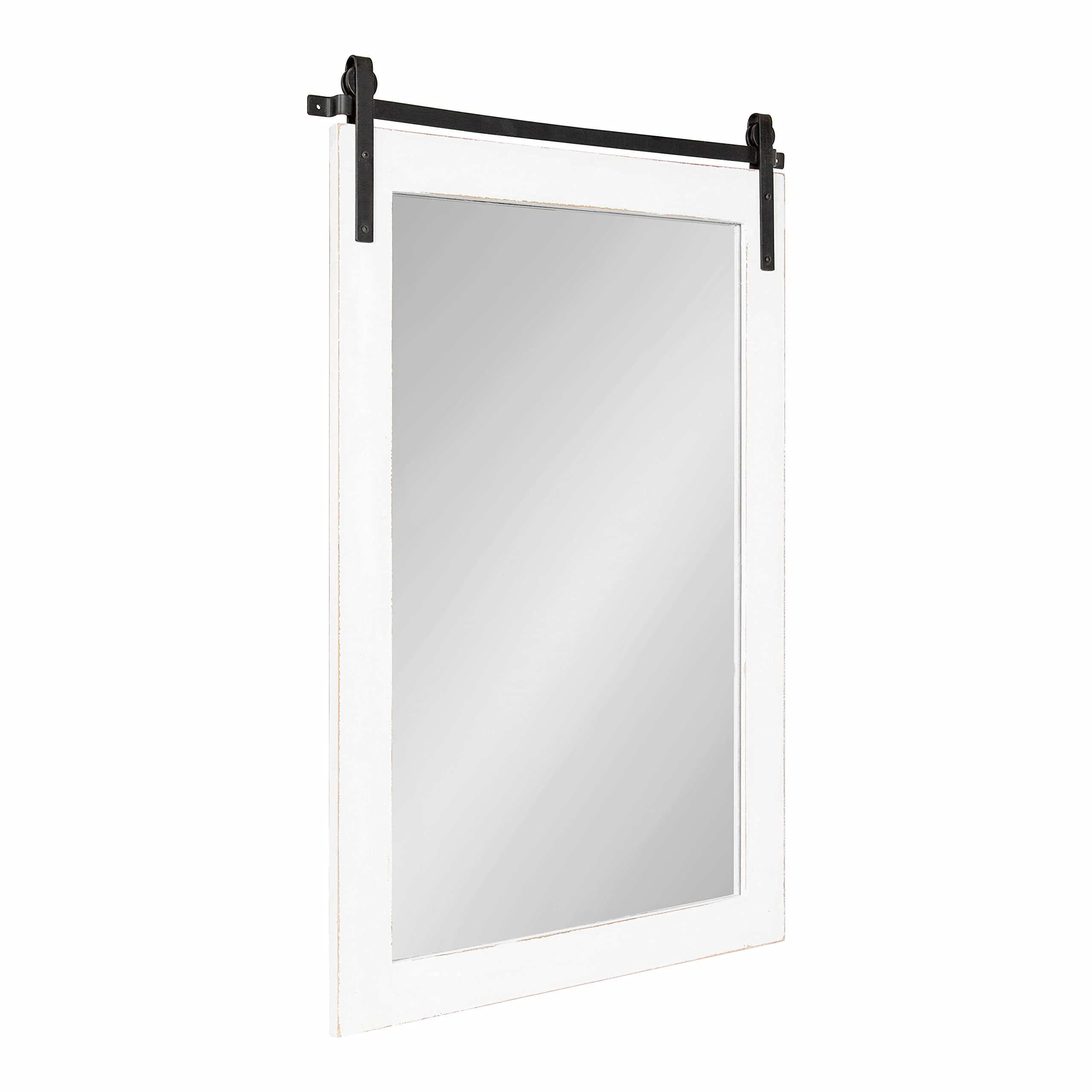 Kate and Laurel Cates Farmhouse Wood Framed Wall Mirror - 24x38 Inches White Rustic Barn Door Style Mirror - Perfect for Living Room, Bedroom, Entryway & Farmhouse Decor