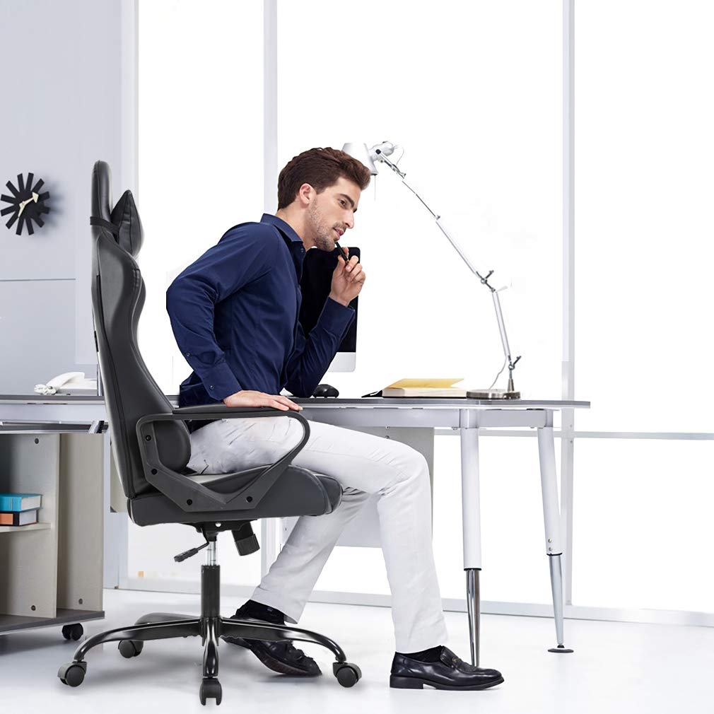 Ergonomic Office Chair - High Back Gaming Chair with Lumbar Support, PU Leather Computer Desk Chair for Home & Office, Adjustable Swivel Rolling Task Chair for Back Pain Relief - Perfect for Work, Gaming & Long Hours Sitting (Black)