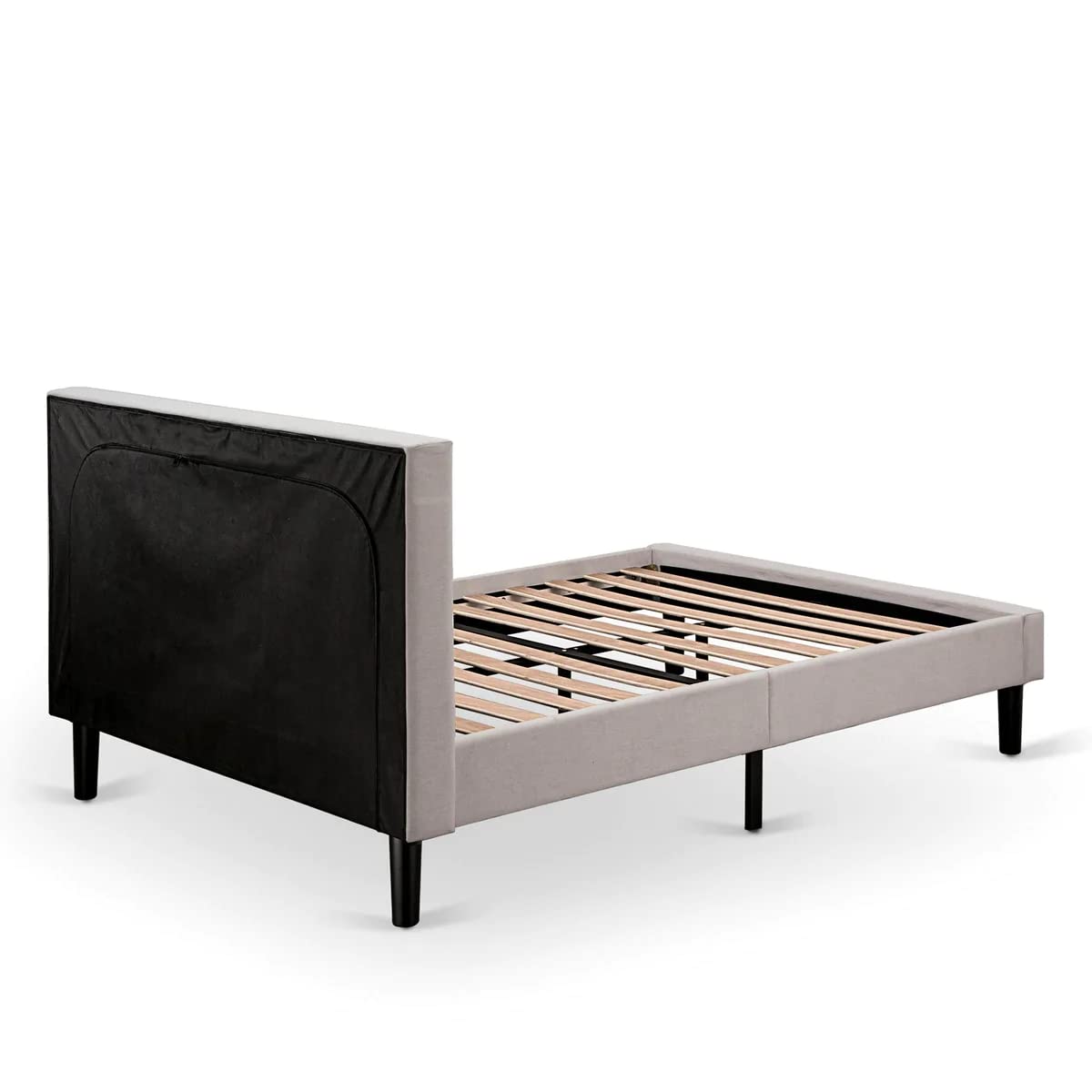 East West Furniture FN08F-1VL14 2-Piece Full Size Platform Bed Frame with Nightstand - Sturdy Beige Linen Fabric Bedroom Set for Modern Homes | Perfect for Small Spaces & Guest Rooms