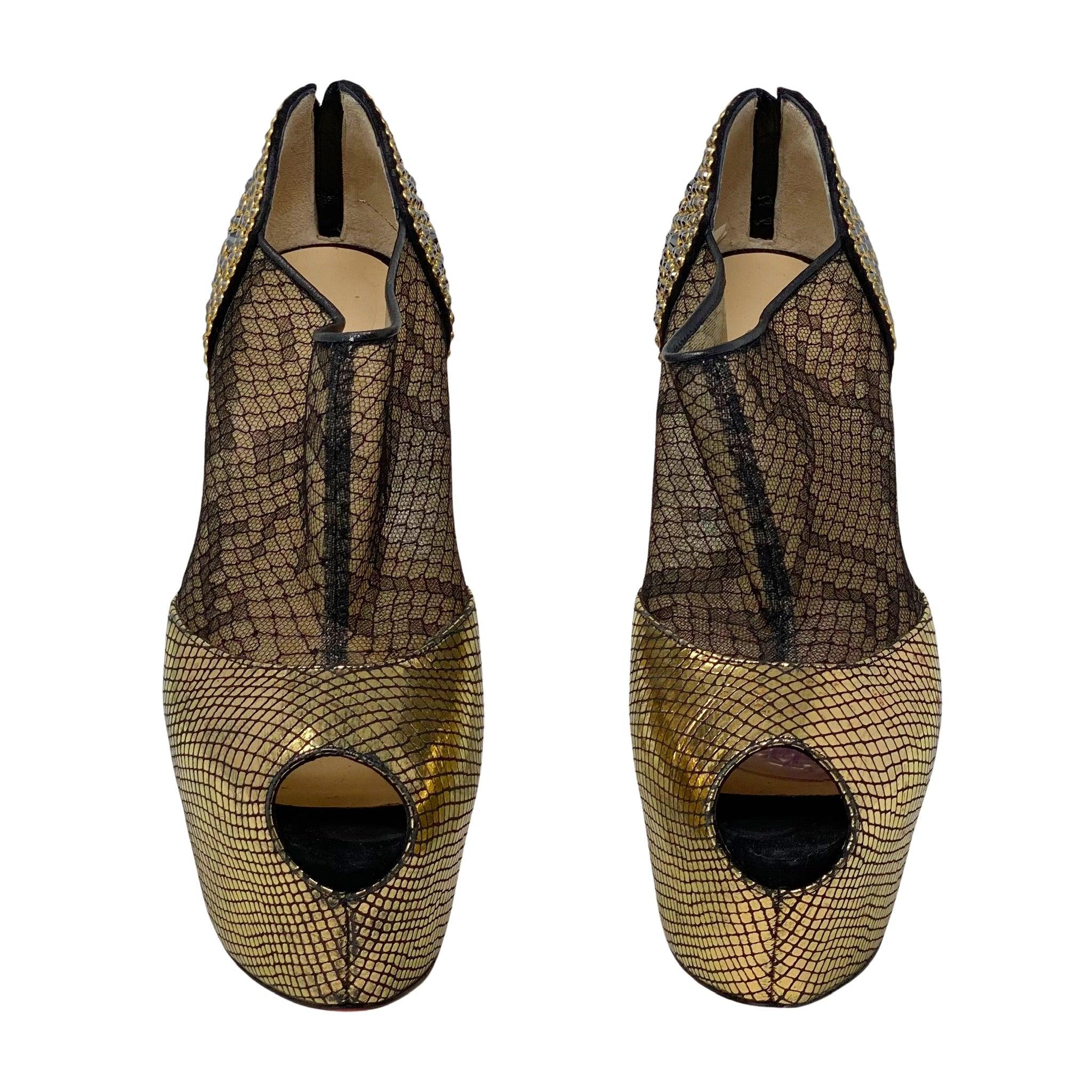 Christian Louboutin Gold Aeronotoc Booties Size 38 - Women's Luxury Ankle Boots for Party, Night Out & Special Occasions