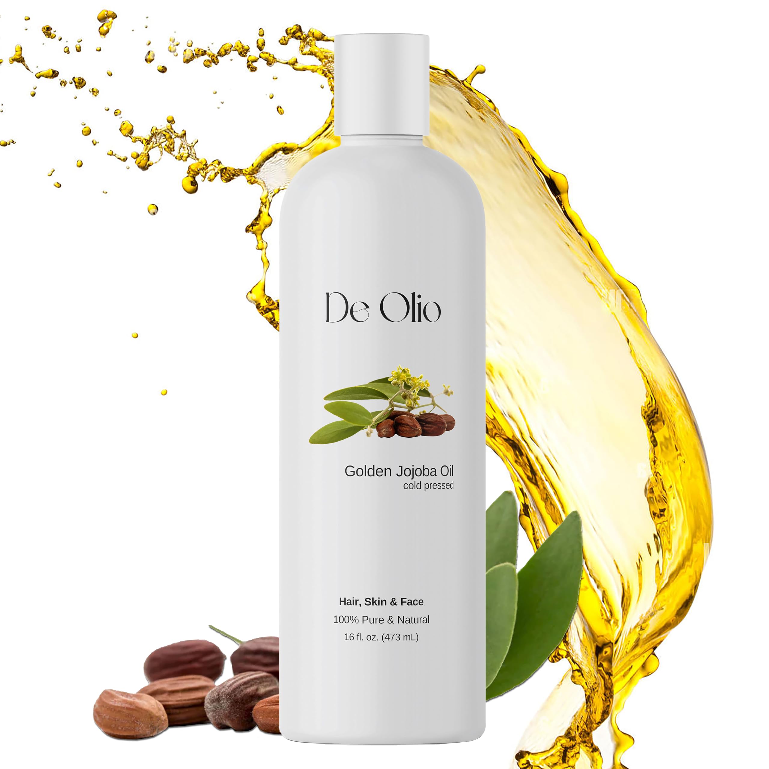 100% Pure & Natural Golden Jojoba Oil - Cold Pressed Carrier Oil for Face, Hair & Body Care - 16oz (473mL) for Massage, Soap Making & DIY Skincare