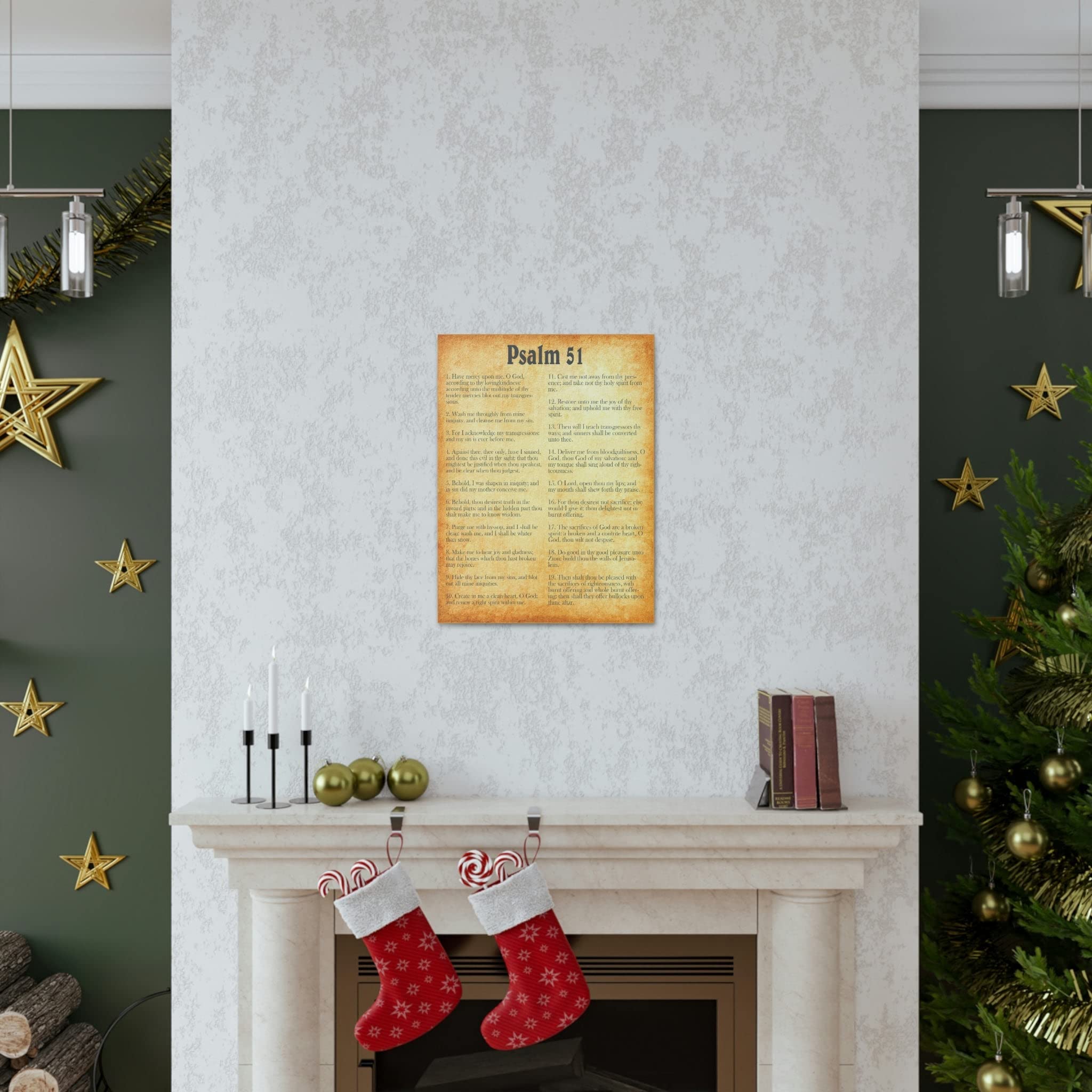 Gold Bible Canvas Wall Art - Psalm 51 Christian Scripture Decor for Home & Church - Inspirational Gift for Weddings, Baptisms & Religious Occasions
