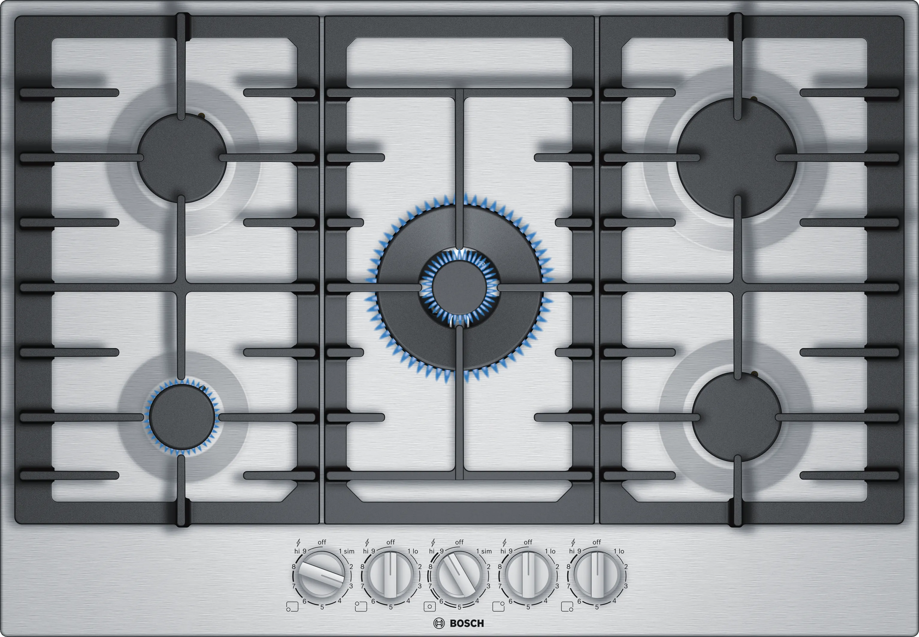 Bosch 800 Series 30 Inch Gas Cooktop NGM8057UC - 5 Burner Stainless Steel Cooktop for Modern Kitchen | Perfect for Home Cooking, Entertaining & Professional Chefs