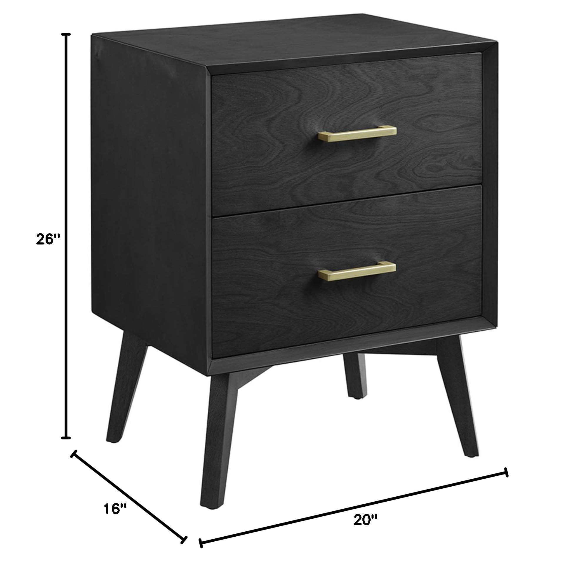 Modern Black Two-Drawer Nightstand - Bedside Table with Storage for Bedroom, Living Room & Office - Compact Nightstand with Smooth Gliding Drawers for Home Decor