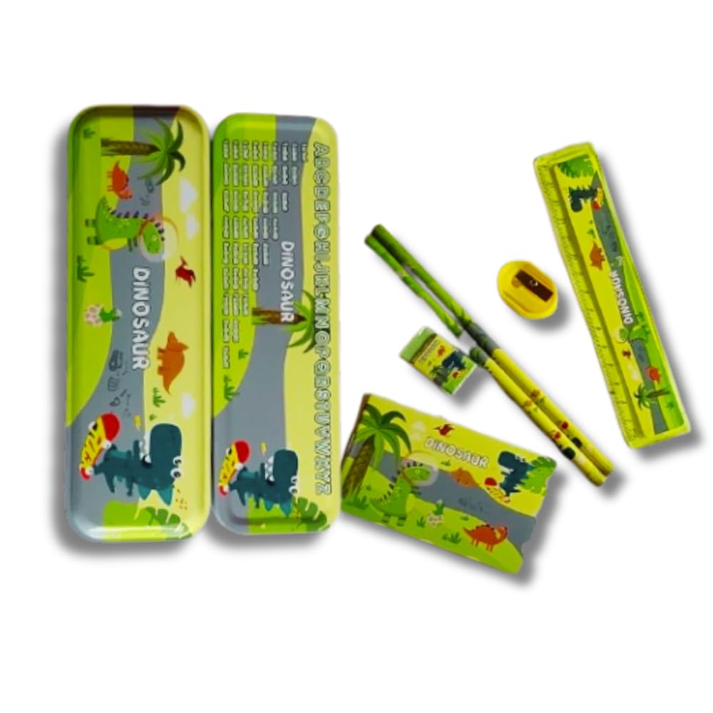 Dino Space Themed Stationery Kit for Kids - Pencils, Notebook, Eraser & Sharpener Set | Perfect for School, Birthday Gifts & Party Favors | Fun Learning & Writing Supplies for Boys & Girls
