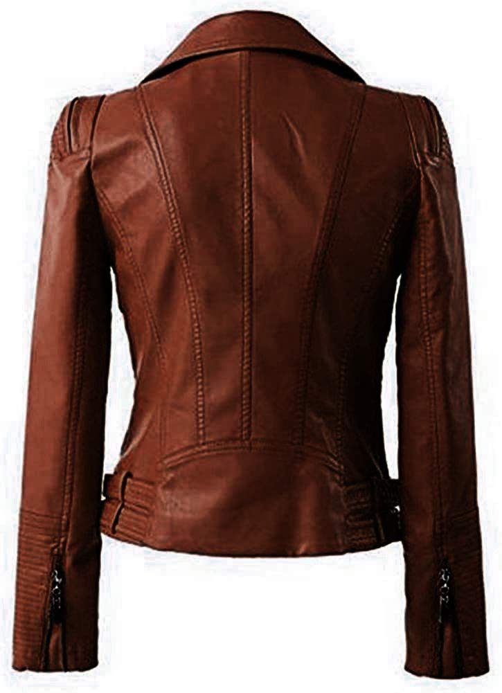 Women's Genuine Leather Moto Biker Jacket with Zipper Closure & Stylish Details - Perfect for Motorcycle Riding, Night Out & Casual Fashion