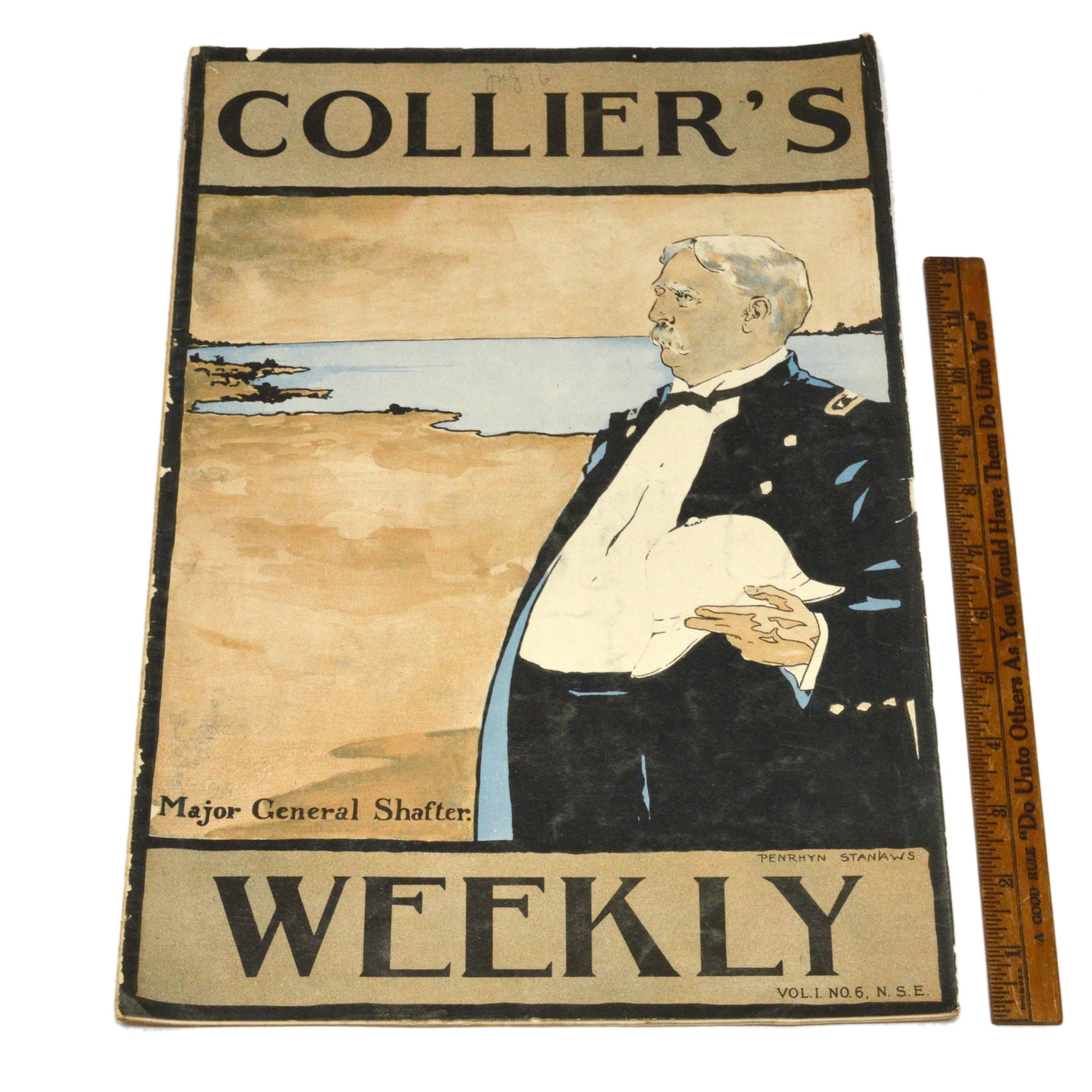 Antique COLLIER'S WEEKLY Magazine - Major General Shafter July 16, 1898 Issue | Vintage Penrhyn Stanaws Collectible | Perfect for History Buffs & Antique Newspaper Collectors