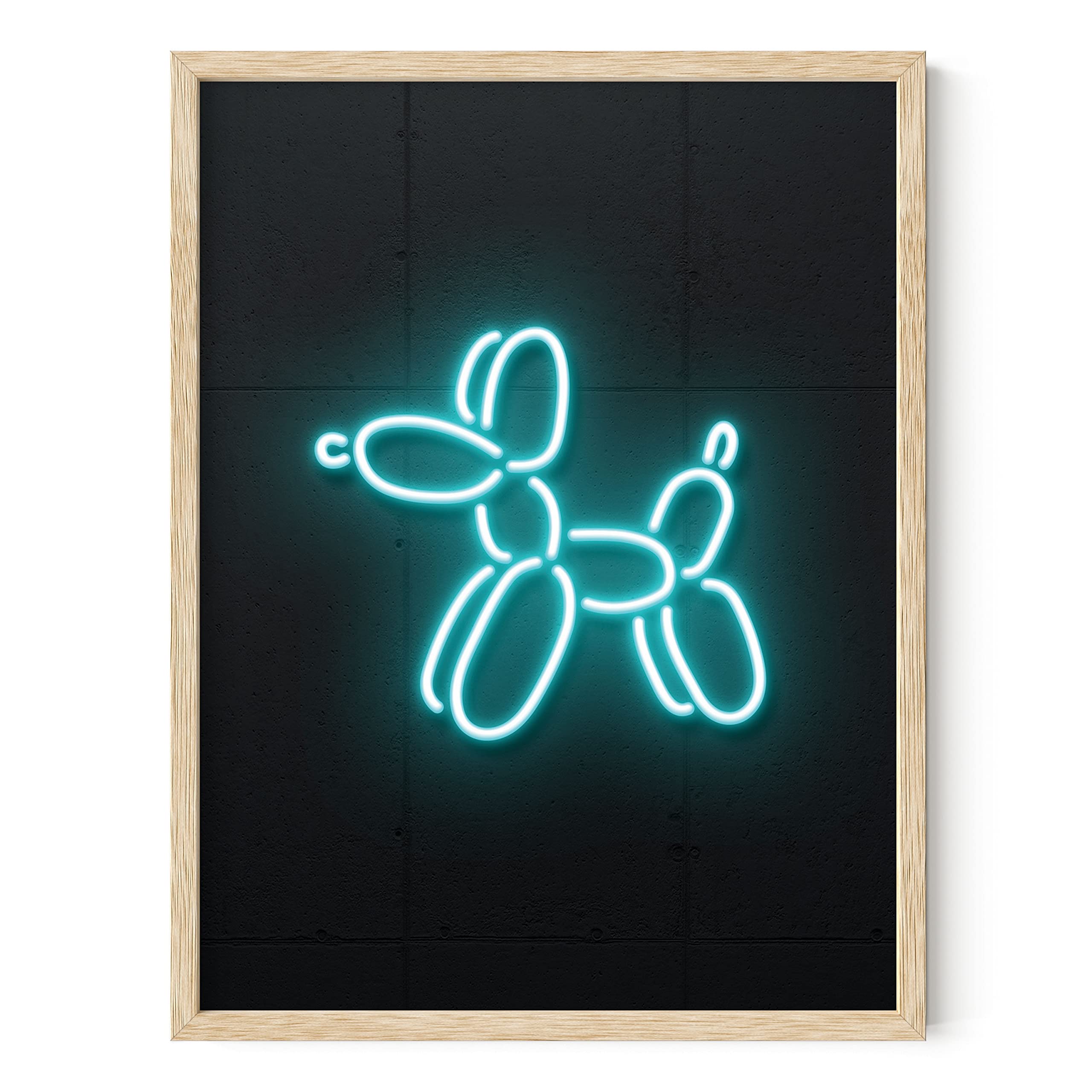 HAUS AND HUES Neon Balloon Dog Wall Art - 12x16 Inch Retro Aesthetic Poster with Beige Frame, Cool Bedroom Decor for Teens & Adults | Perfect for Living Room, Dorm, Office & Gift Ideas
