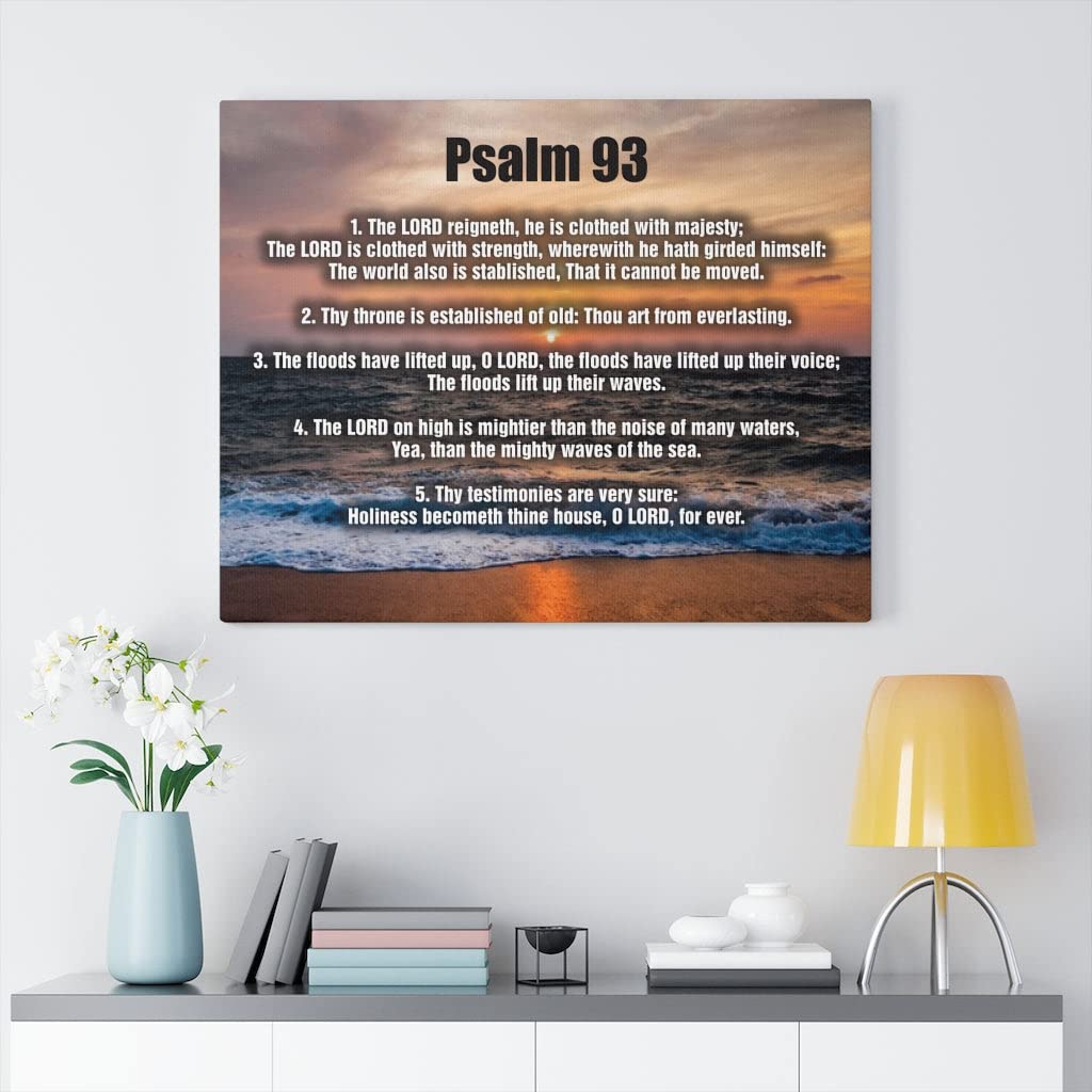 Bible Art Psalm 93 Ocean Wall Decor - Christian Scripture Canvas Print - 'The Lord Reigns' Religious Home Decor for Living Room, Bedroom & Church