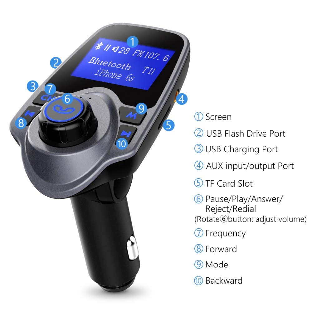 T11 Wireless Bluetooth FM Transmitter for Car - Hands-Free Car Kit with MP3 Player, Dual USB Charging Ports & Bluetooth Adapter | Perfect for Road Trips, Commuting & Music Streaming