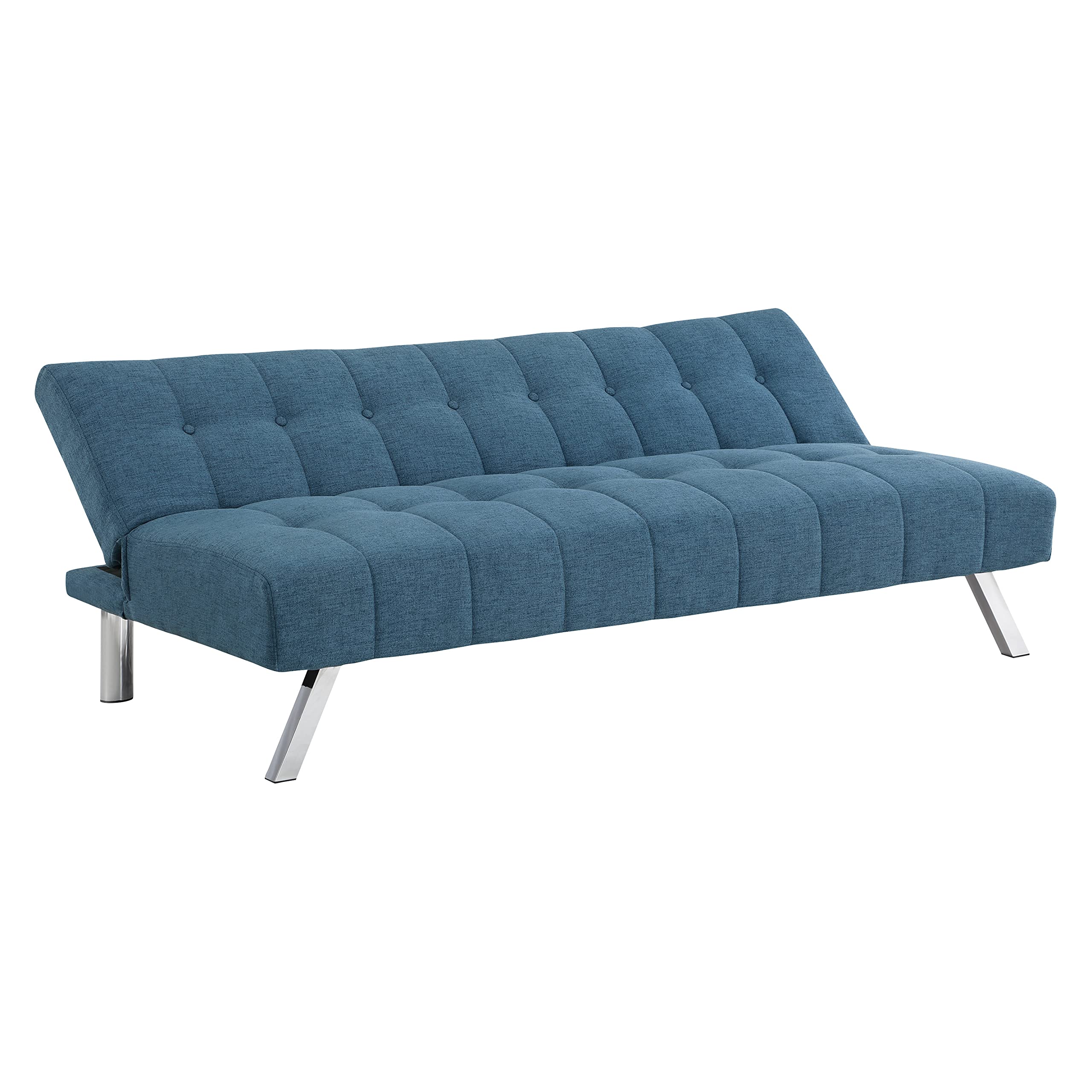 OSP Home Furnishings Sawyer Convertible Futon Sofa with Easy Lift Mechanism & Stainless Steel Legs - Blue Fabric Upholstery | Perfect for Small Spaces, Guest Rooms & Home Offices