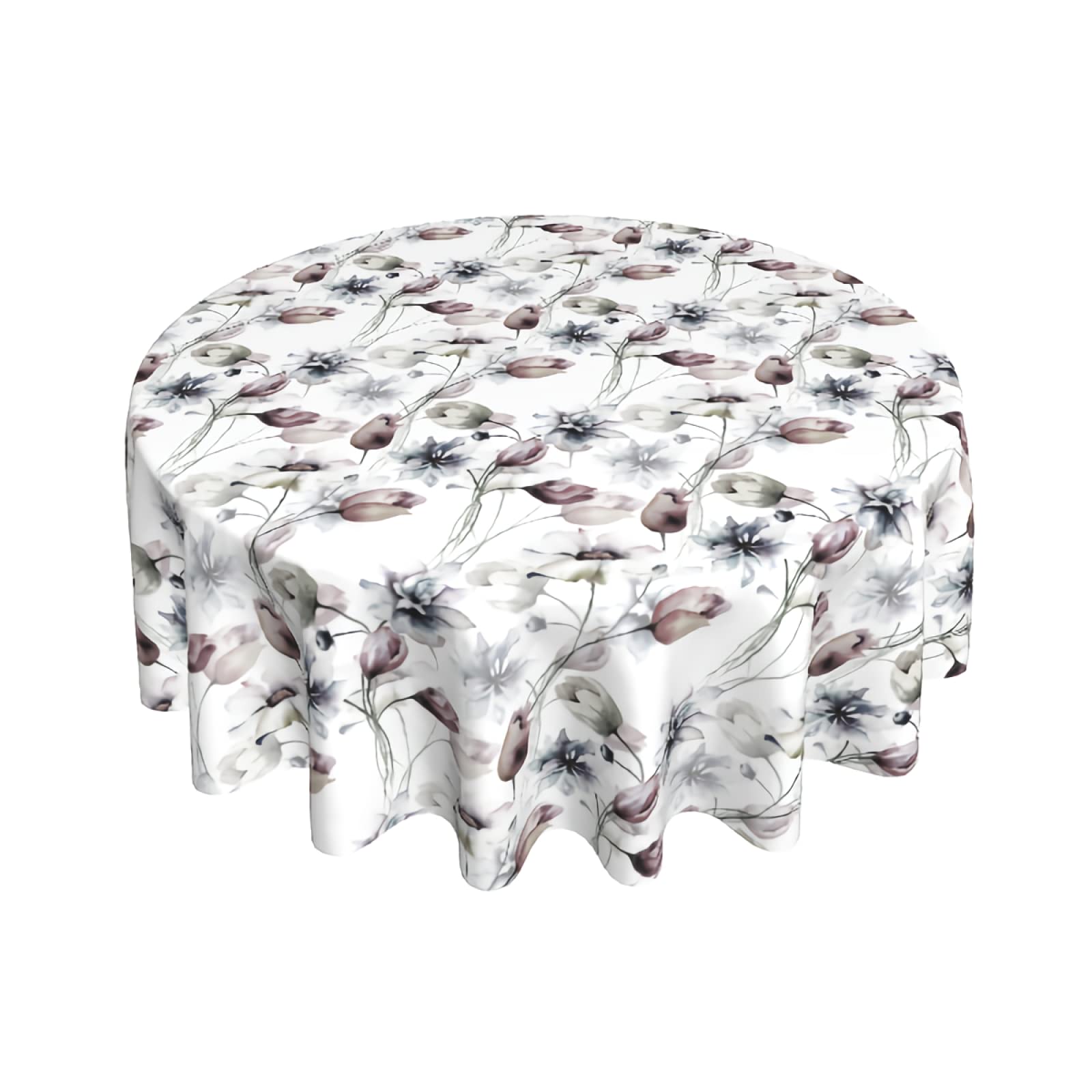 Elegant Black and White Watercolor Floral Round Tablecloth - 60 Inch Dining Table Cover for Parties, Weddings, Living Room, Kitchen, and Outdoor Gatherings