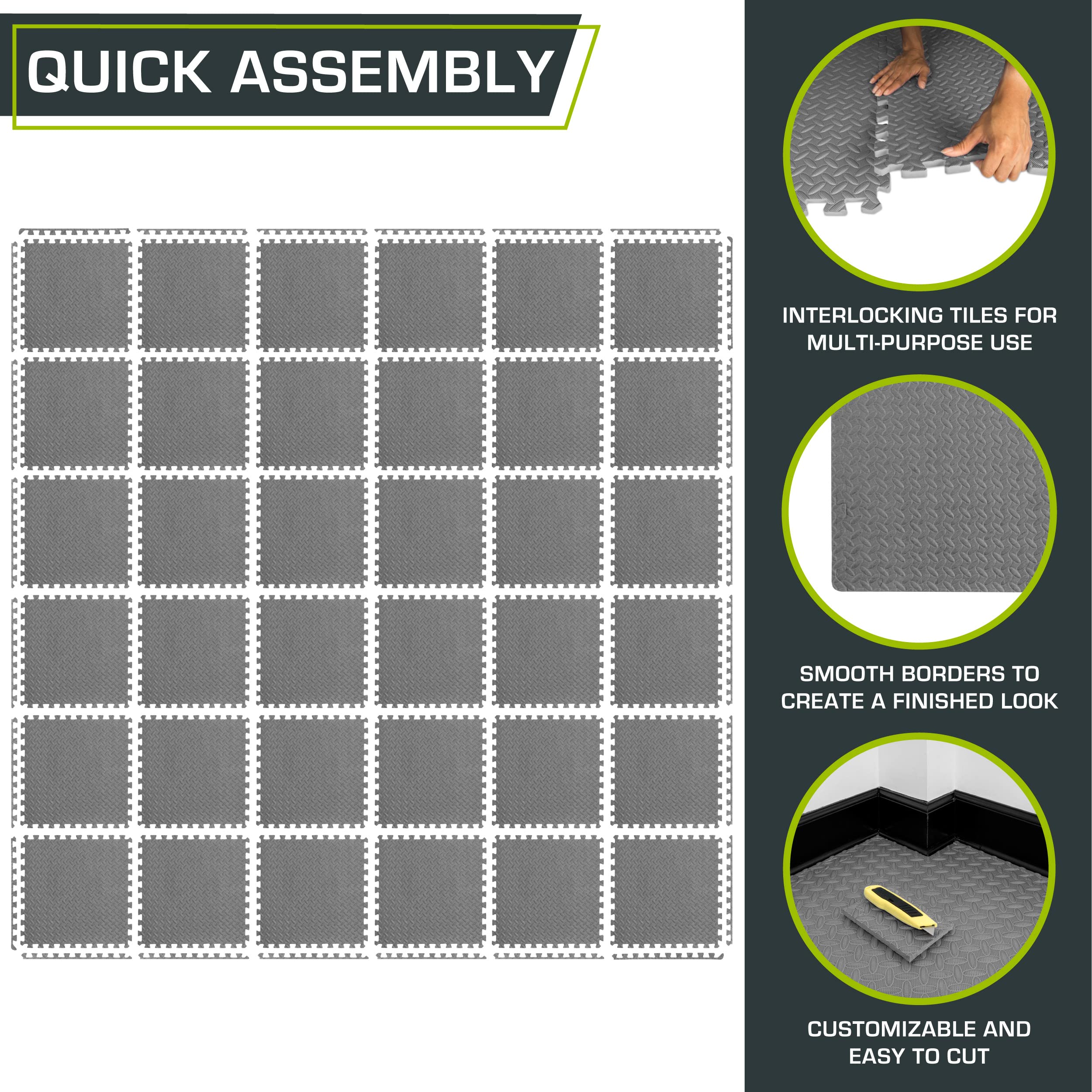 ProsourceFit 1/2 Inch EVA Interlocking Foam Floor Tiles - 24