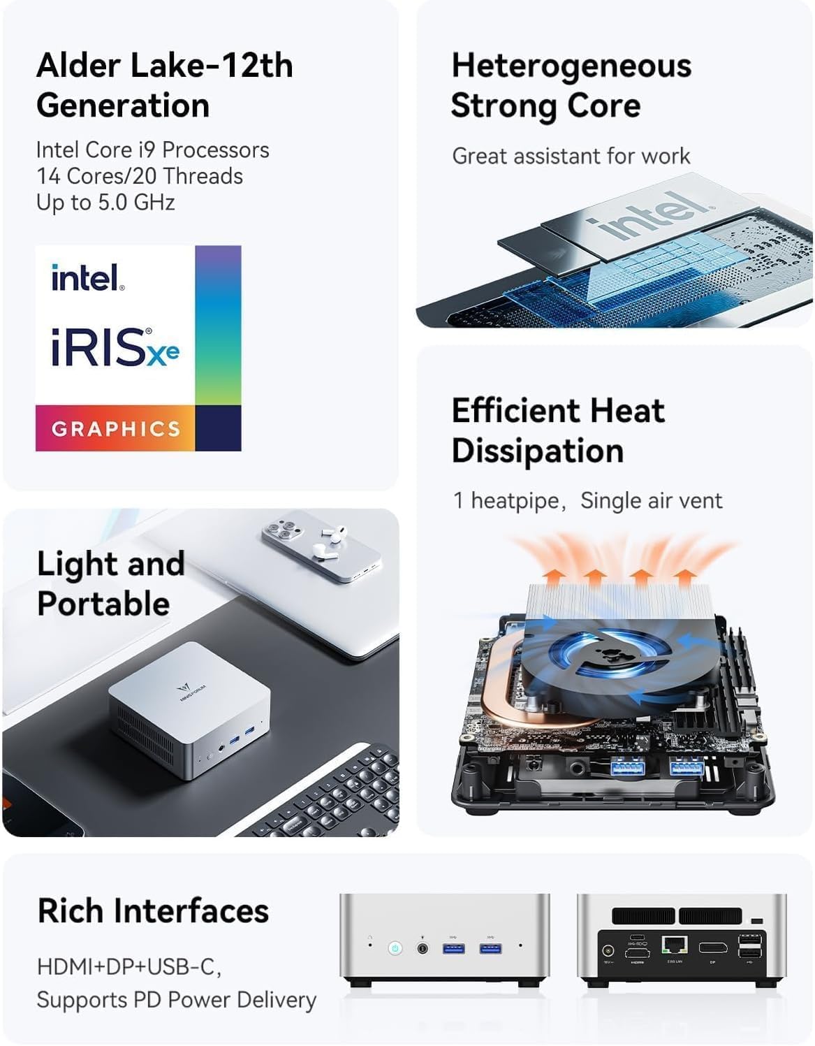 MINIS FORUM UN1290 Mini PC - Intel Core i9 12900HK 14-Core 20-Thread Desktop Computer with HDMI 2.0/USB-C/DP 1.4, 2.5G LAN, 5 USB Ports, WiFi 6 | Compact Powerful PC for Home Office, Gaming & Digital Signage (RAM/SSD Not Included)