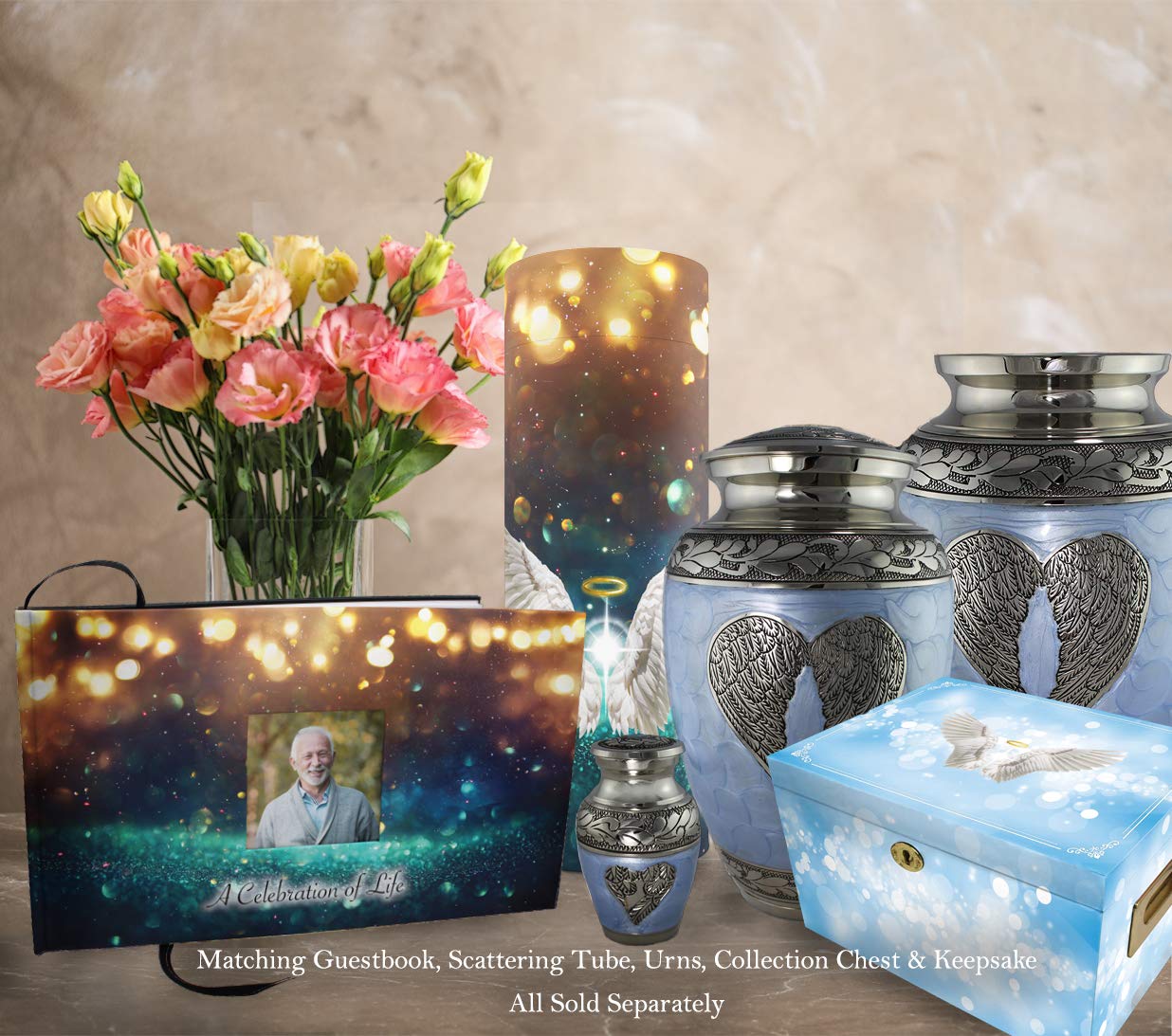 Blue Angel Cremation Urn for Adult Male Ashes - Personalized Handcrafted Memorial Urn for Human Ashes - Decorative Large Keepsake Urn for Funeral, Home Memorial & Remembrance Ceremonies