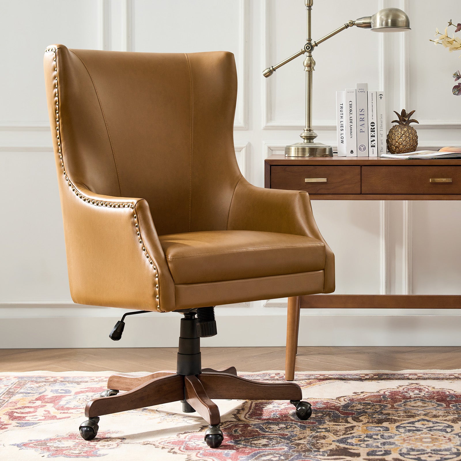 Caesar Classic Modern Office Chair with Elegant Copper Nailheads - Ergonomic Executive Desk Chair for Home & Office Workspace - Perfect for Professionals, Gamers and Remote Workers