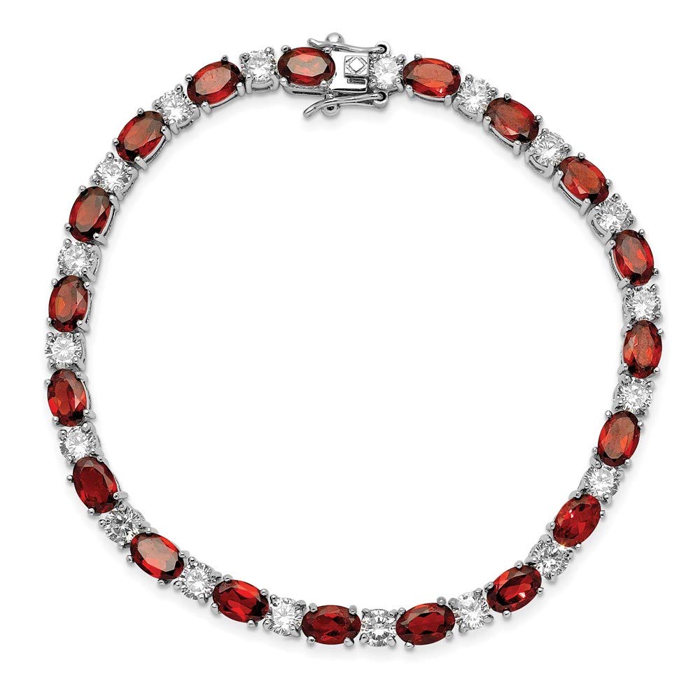925 Sterling Silver Garnet & Cubic Zirconia Bracelet for Women | Elegant Fine Jewelry Gift for Her | 7