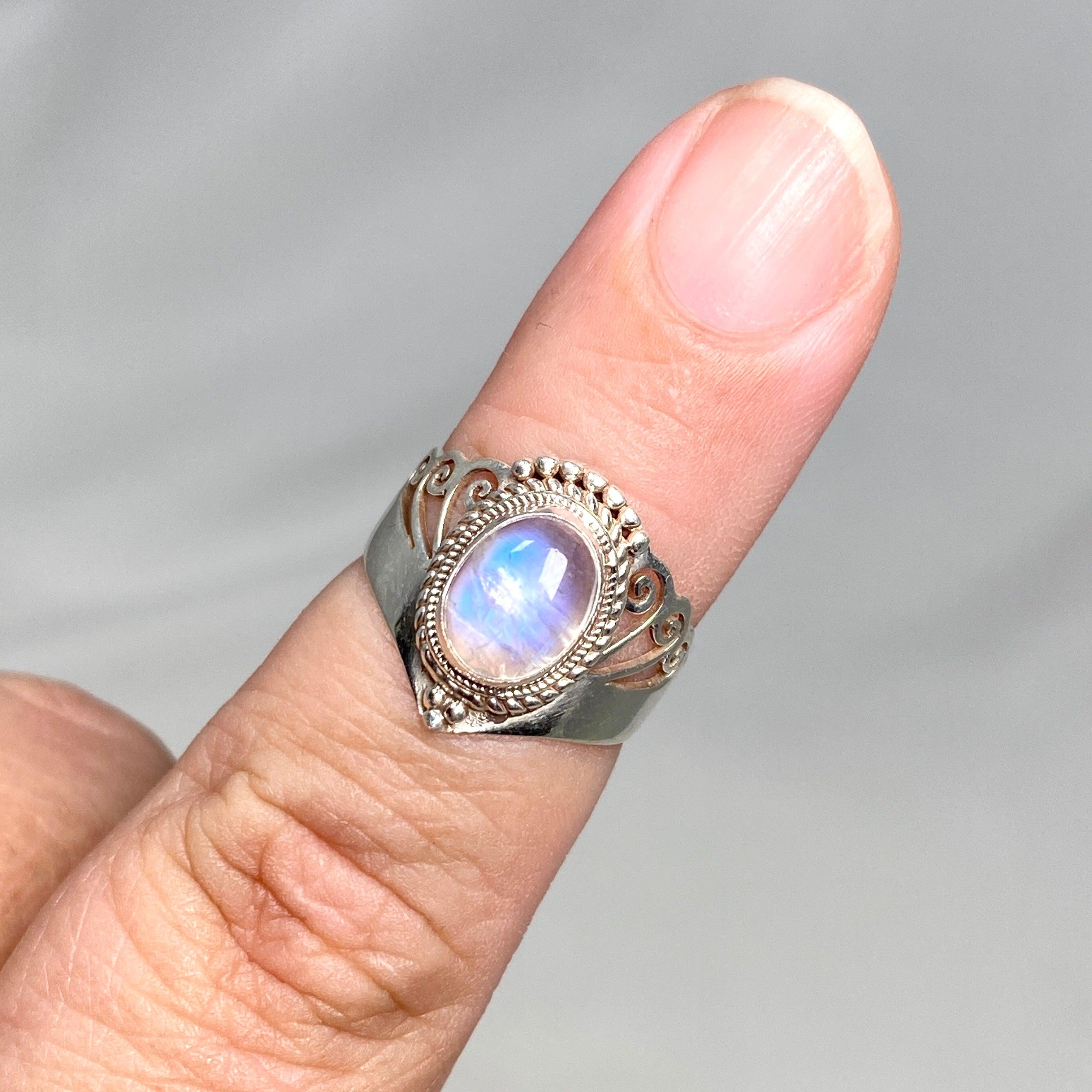 Moonstone Boho Style Oval Ring R3465 - Handmade Sterling Silver Jewelry for Women, Perfect for Boho Fashion & Everyday Wear