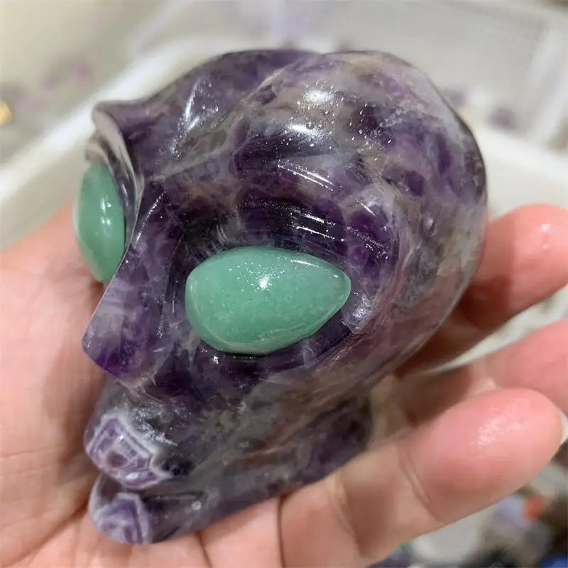 Natural Amethyst Crystal Skull Carving - Handcrafted Alien Skull Statue for Healing, Meditation & Spiritual Collection | Unique Gemstone Decor for Home, Office & Sacred Space