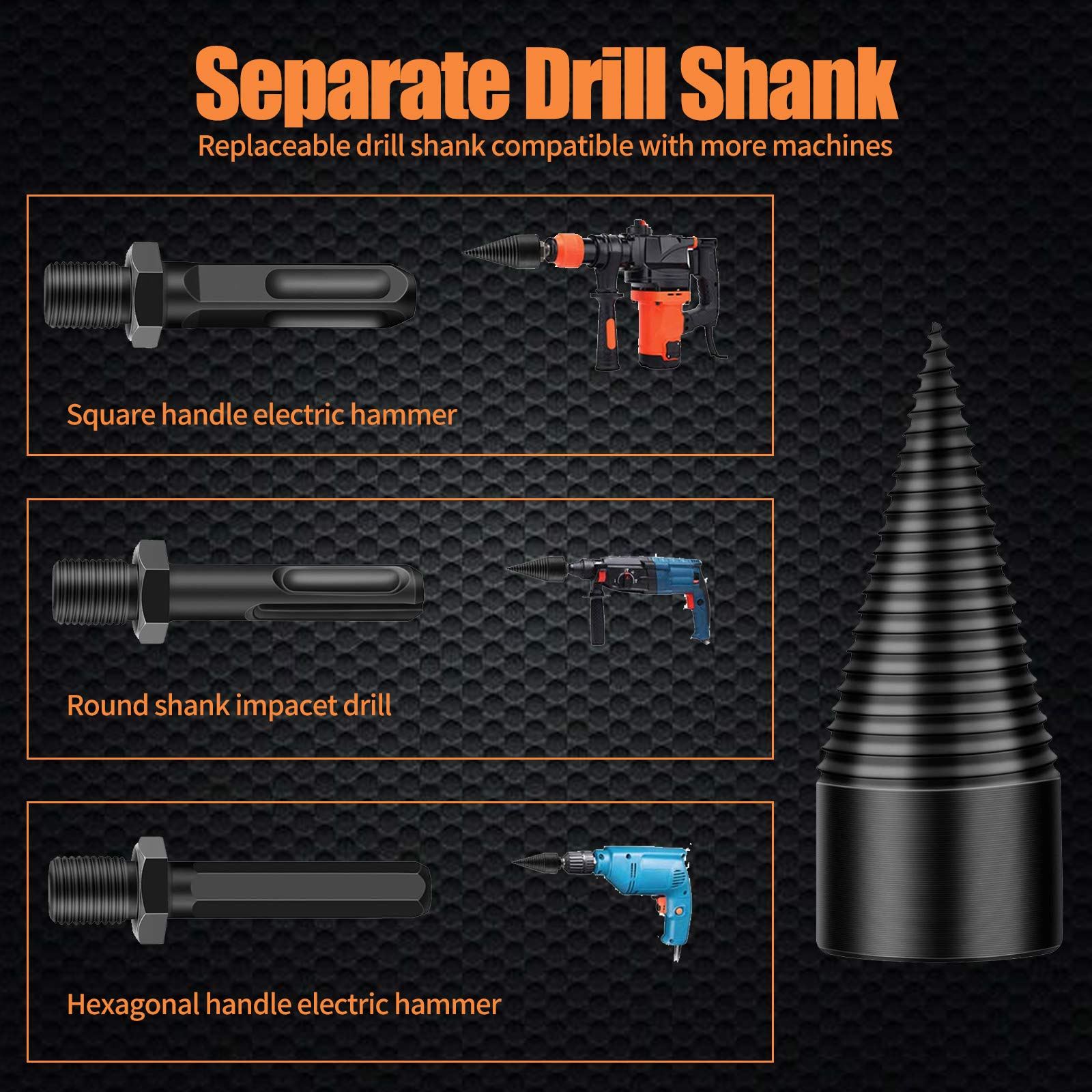 Heavy Duty Splitting Wood Cone Drill Bit Set (32mm/42mm) - Log Splitter Screw Cone for Firewood Kindling, Compatible with Household Electric Drills - Perfect for Camping, Fireplace & Outdoor Wood Splitting