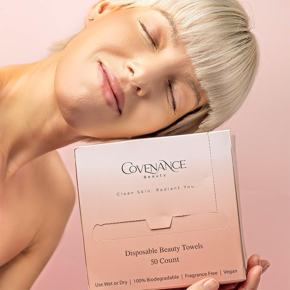 Covenance Beauty Ultra Soft Disposable Facial Towels - Double-Sided Makeup Remover & Gentle Exfoliating Towels for Daily Skincare, Travel & Spa Use