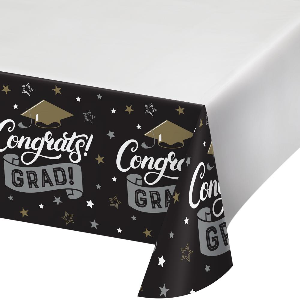 12-Piece Bulk Graduation Glamor Paper Table Cover with Border Print, 54