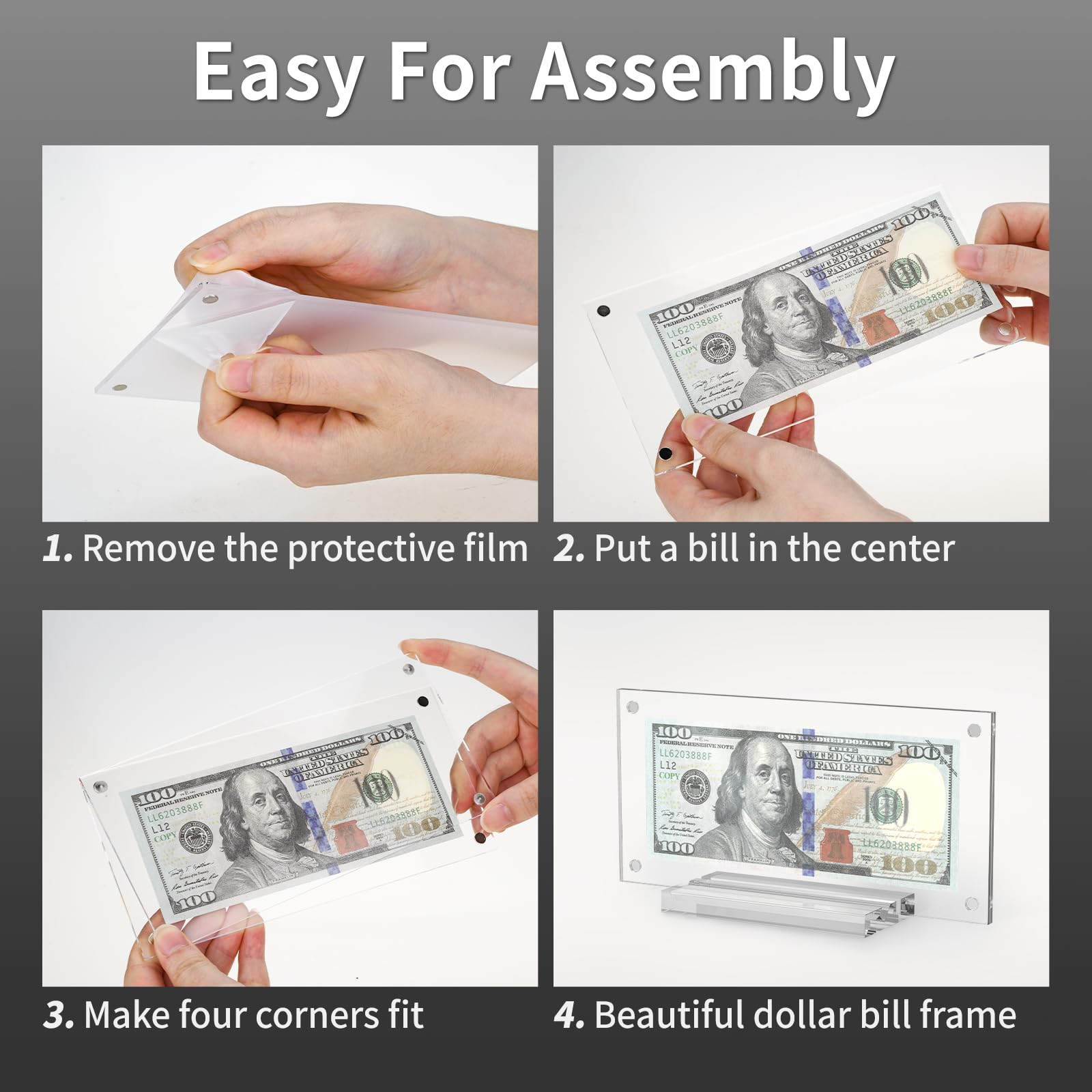 Acrylic Dollar Bill Holder - Double-Sided Clear Money Display Frame for Collectors (1 Pack) | Perfect for Currency Collection, Ticket Preservation & Check Protection | Ideal for Home Office Decor, Gift Giving & Memorabilia Display