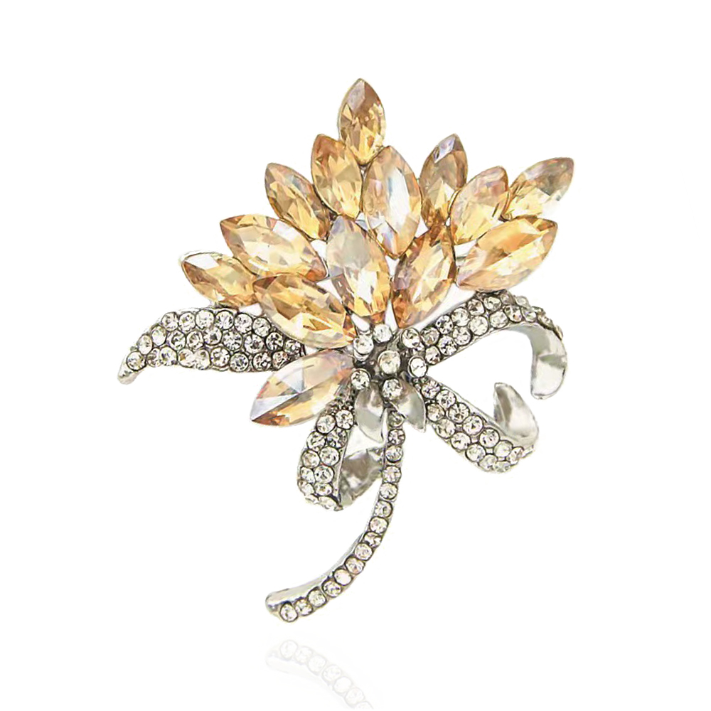 Elegant Floral Crystal Rhinestone Brooch for Women - Wedding Bouquet Pin, Fashion Corsage Accessory for Dresses, Coats & Special Occasions | YEFUNLIY
