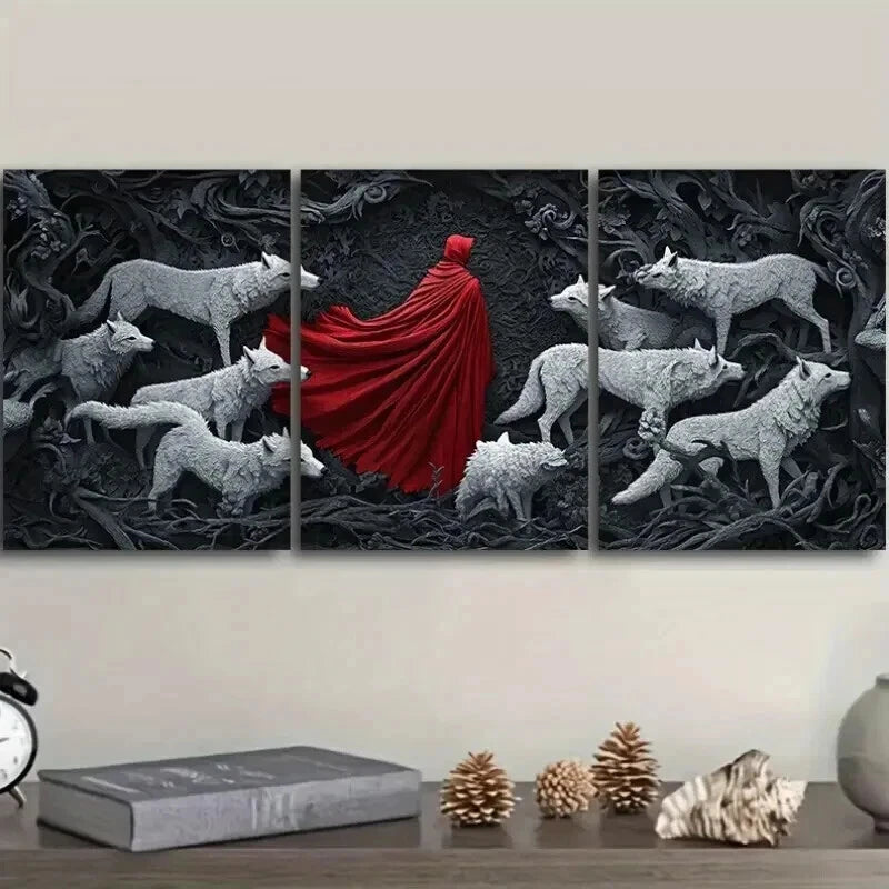 The Red Lord and The White Wolf Wall Art Set - 3 Piece Framed Canvas Prints 50x70cm | High Quality Australian Made Wall Decor | Perfect for Living Room, Bedroom & Office Decor