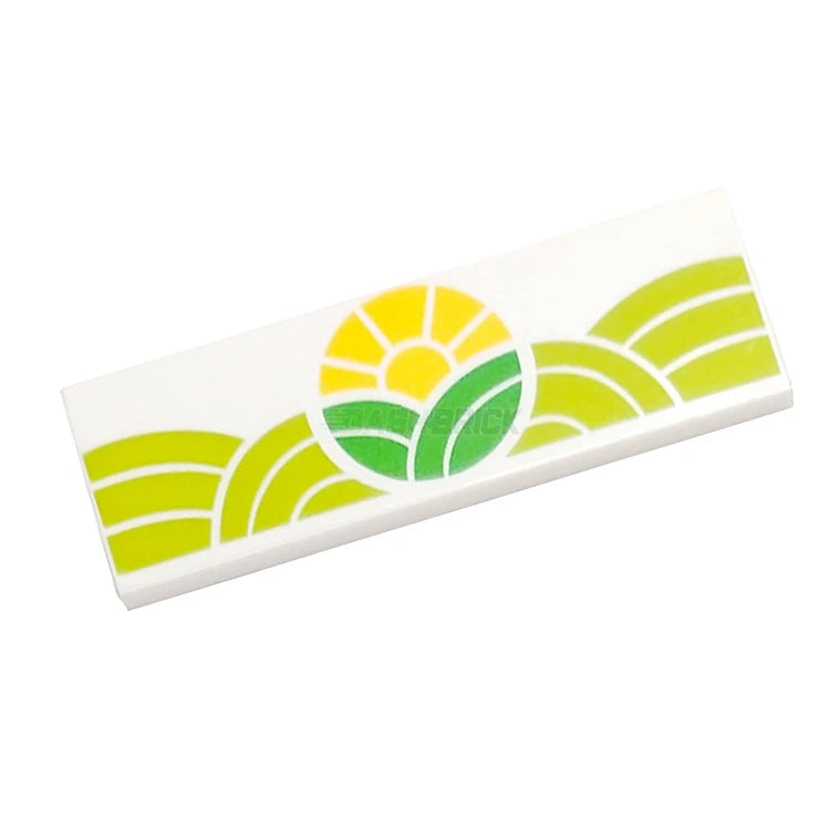 LEGO Minifigure Accessory Tile - Green Hills & Yellow Sun Farm Scene (2x6) [69729pb034] for LEGO City & Farm Sets | Perfect for Dioramas & Creative Play