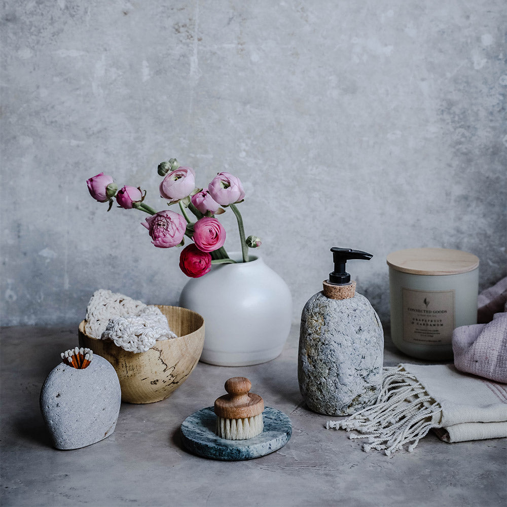 Elegant Stone Soap Dispenser for Bathroom & Kitchen | Natural Soap Pump for Hand Wash & Dish Soap | Perfect for Modern Farmhouse, Spa, and Luxury Home Decor