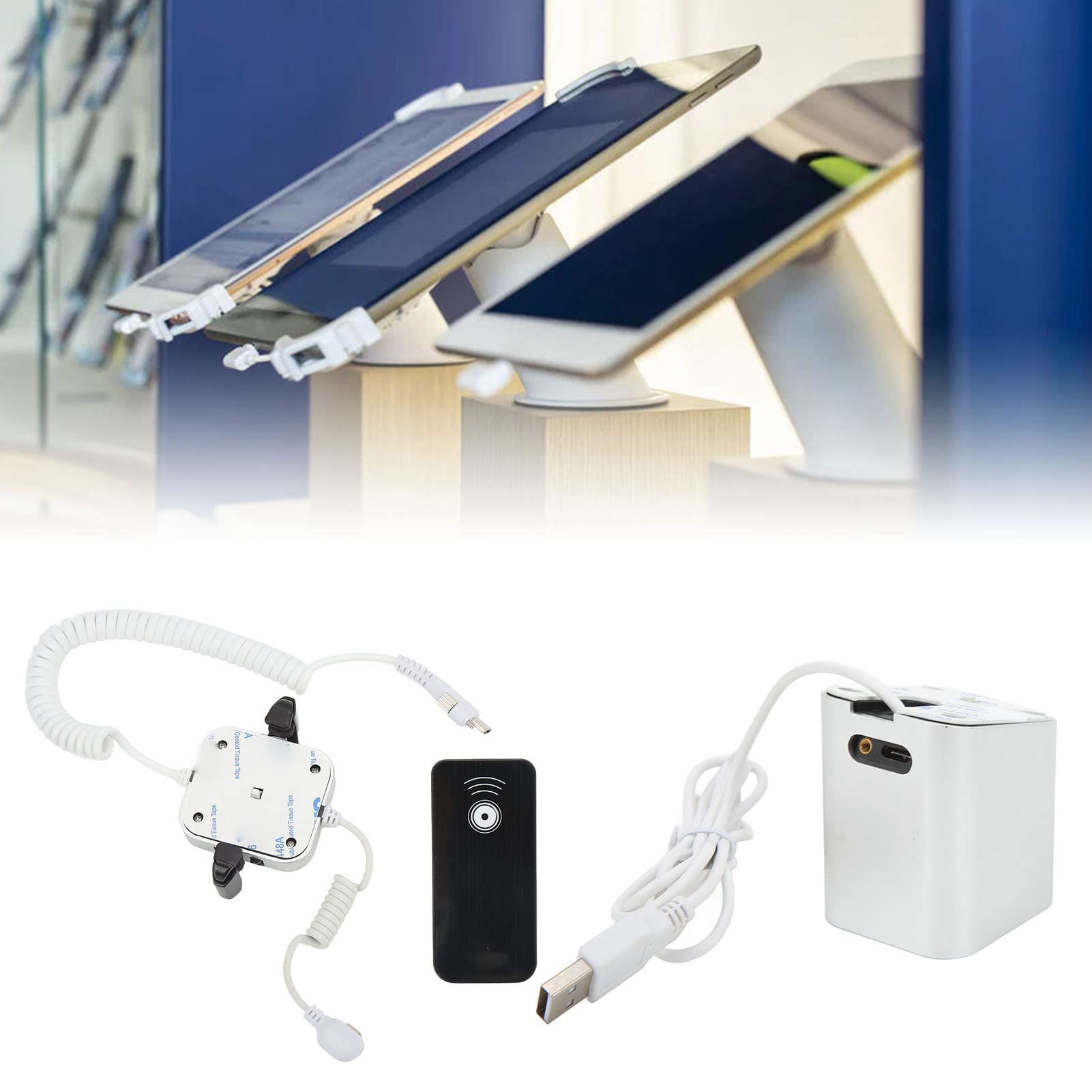 Anti-Theft Display Stand with 95-120dB Security Alarm - Fast Charging & Infrared Remote Control Unlock for Android Phones - Perfect for Retail Stores, Exhibitions, and Trade Shows