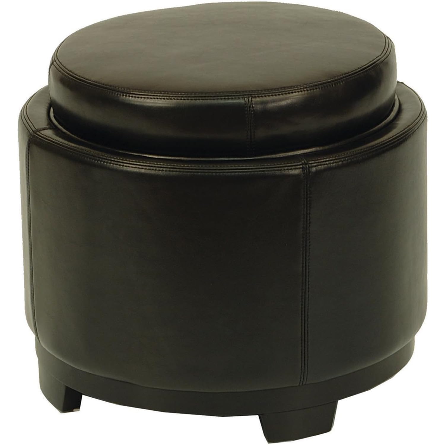 Safavieh Hudson Collection Chloe Leather Round Storage Ottoman with Tray - Stylish Footrest & Coffee Table for Living Room, Bedroom, or Office