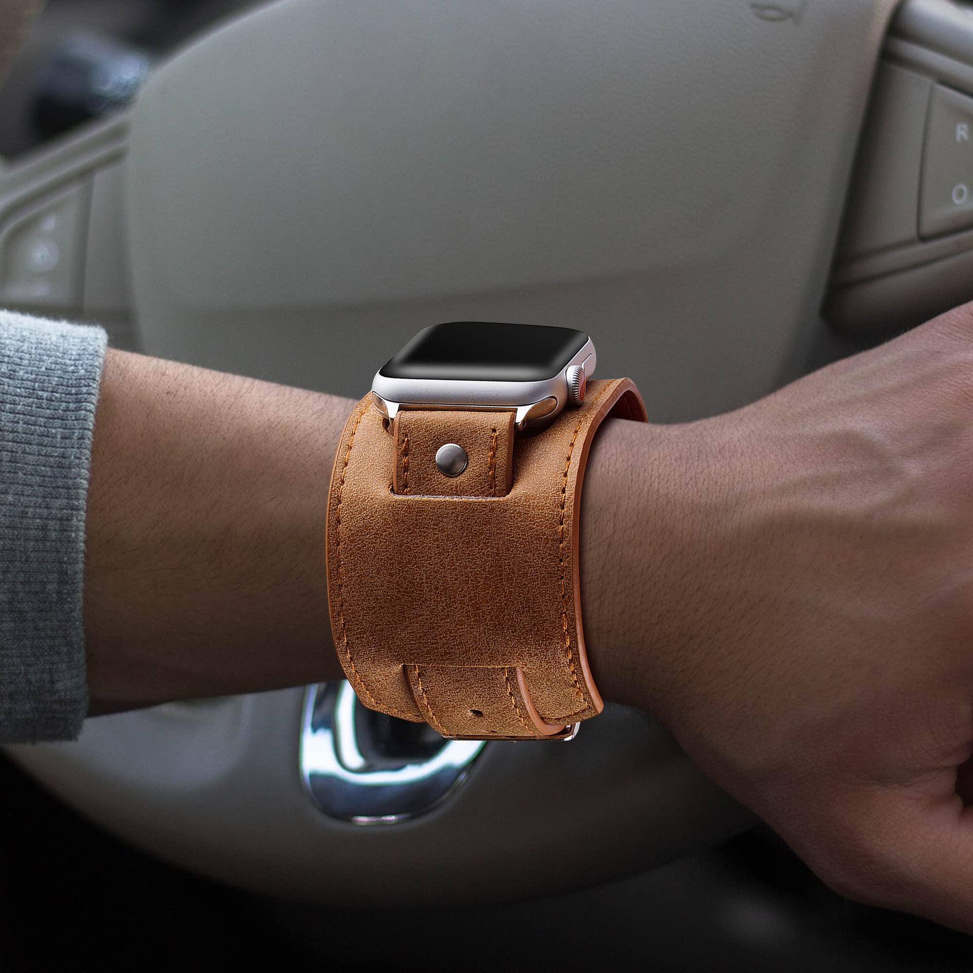 Premium Leather Apple Watch Band Compatible with Series 8/7/6/5/4/3/2/SE & Ultra (38mm-49mm) - Boho Western Style Sport Strap for Men & Women - Perfect for Workouts, Outdoor Adventures & Everyday Fashion