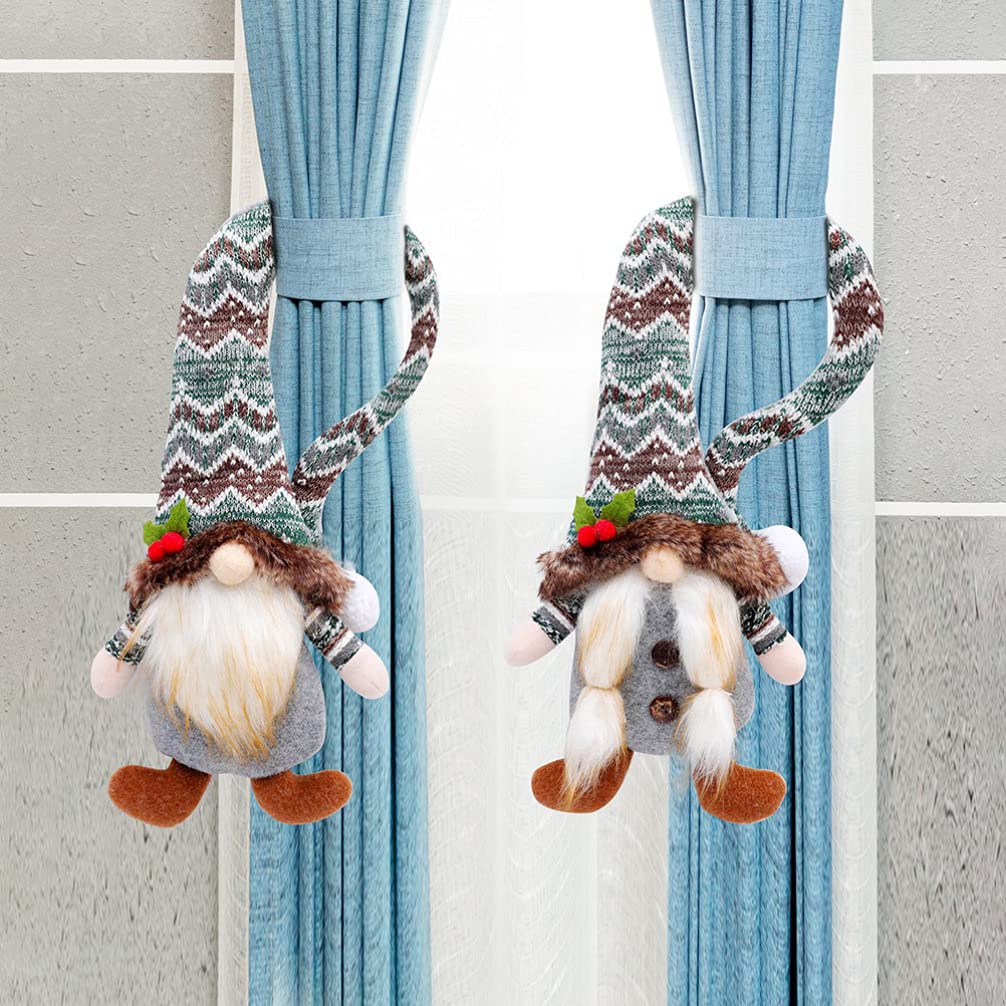 PRETYZOOM 2-Pack Christmas Plush Gnome Doll Curtain Holdbacks - Festive Xmas & Halloween Decor, Shower Curtain Hooks, Nordic Polyester Ornaments for Holiday Home Decor