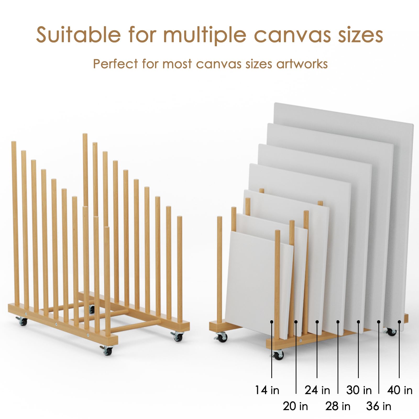 9-Section Wooden Art Storage Rack with Caster Wheels - Canvas, Frames & Drawing Board Organizer for Studio, Gallery & Art Exhibition - Perfect for Storing Printed Materials, Paper Pads & Art Supplies