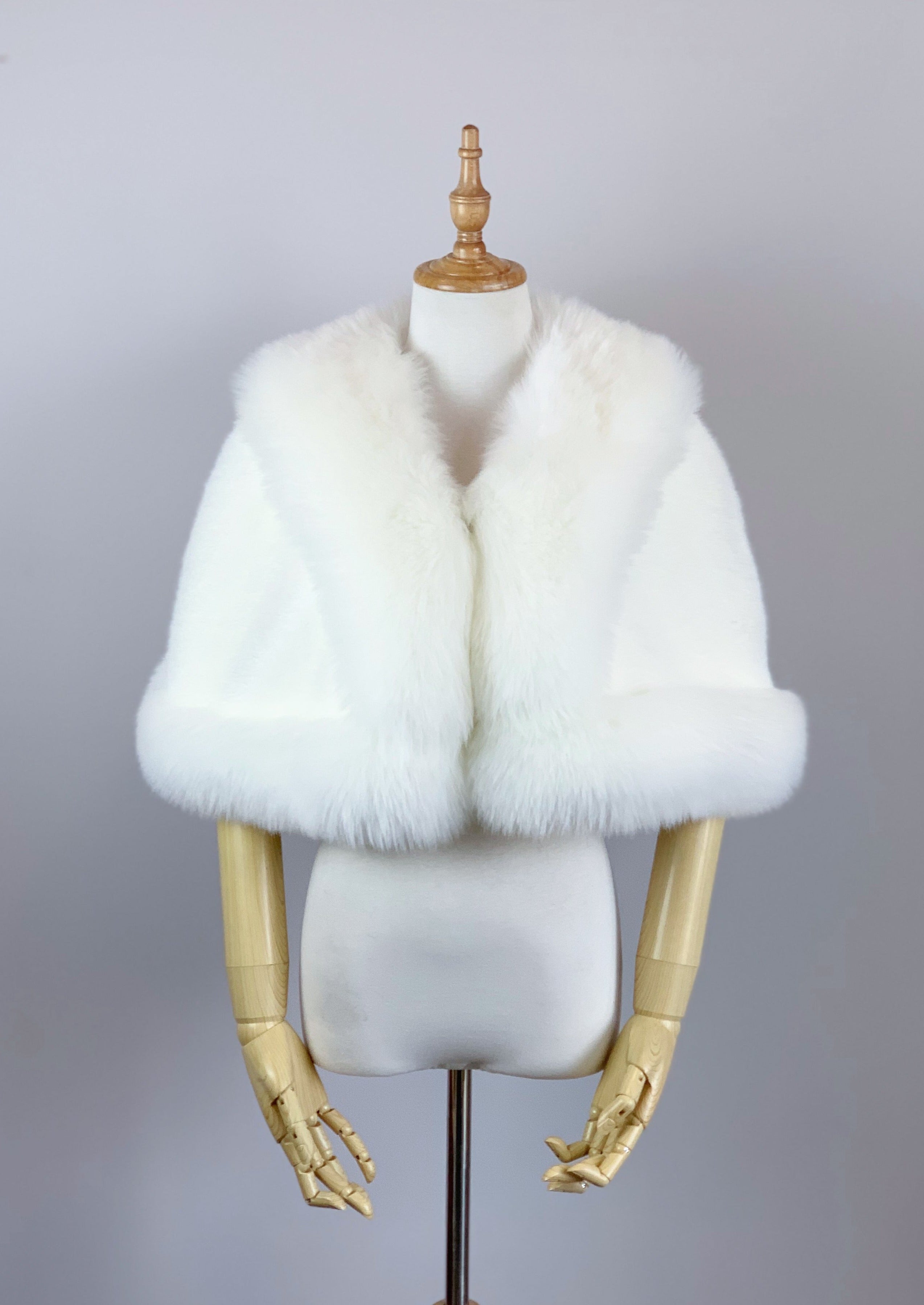 Ivory White Faux Fur Bridal Cape - Elegant Wedding Shawl for Bride (Georgina Wht01) | Perfect for Winter Weddings, Photo Shoots & Formal Events