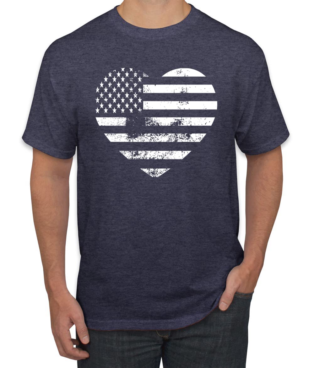 Wild Bobby USA Flag Heart Patriotic Men's Graphic T-Shirt - American Pride Casual Wear for 4th of July & Veterans Day