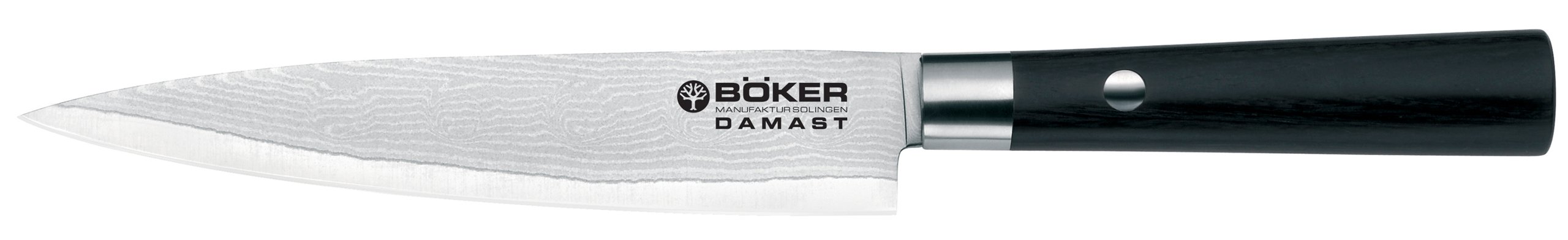 Boker Damascus Utility Knife - 5.75 Inch High Carbon Steel Blade with Black Handle - Perfect for Camping, Hunting, and Outdoor Survival Gear