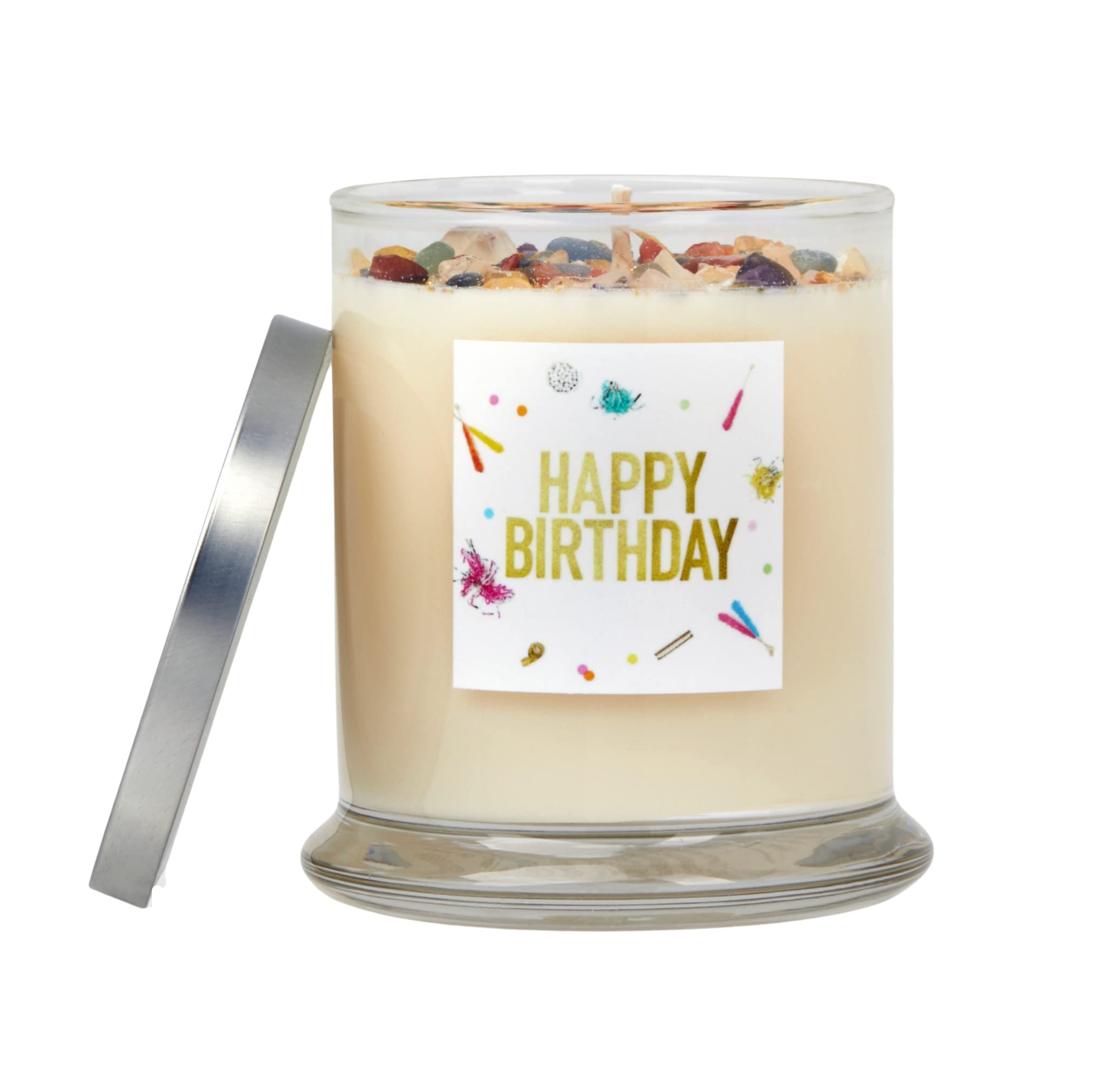 New Moon Birthday Candle - Crystal Herb Soy Candle for Wishes & Manifestation - 12oz Glass Jar