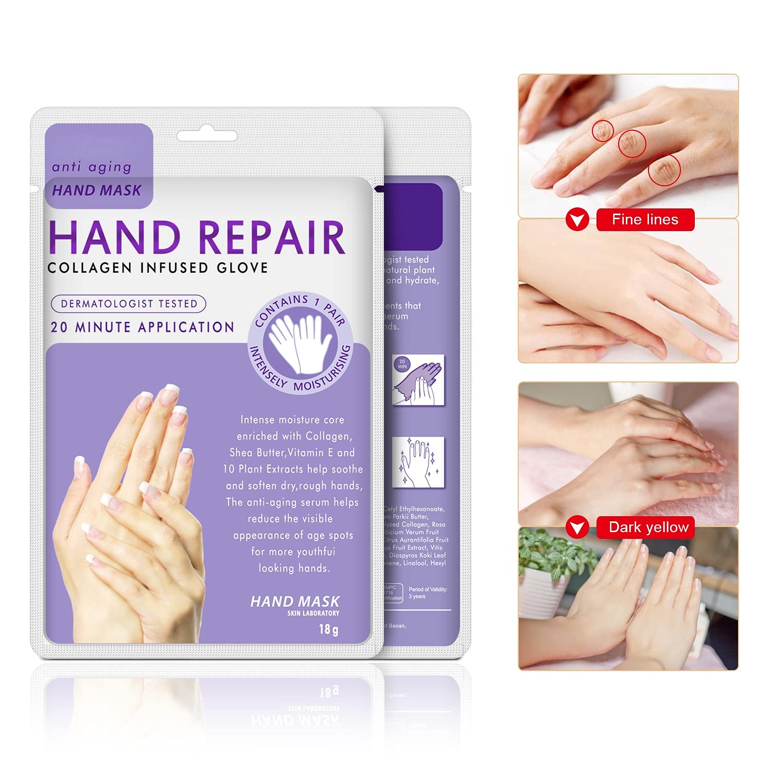 5 Pairs Moisturizing Gloves for Dry Cracked Hands - Collagen & Vitamin Infused Hand Mask with Natural Plant Extracts | Deep Hydration & Skin Repair for Aging Hands | Perfect for Overnight Treatment, Spa Days & Winter Hand Care