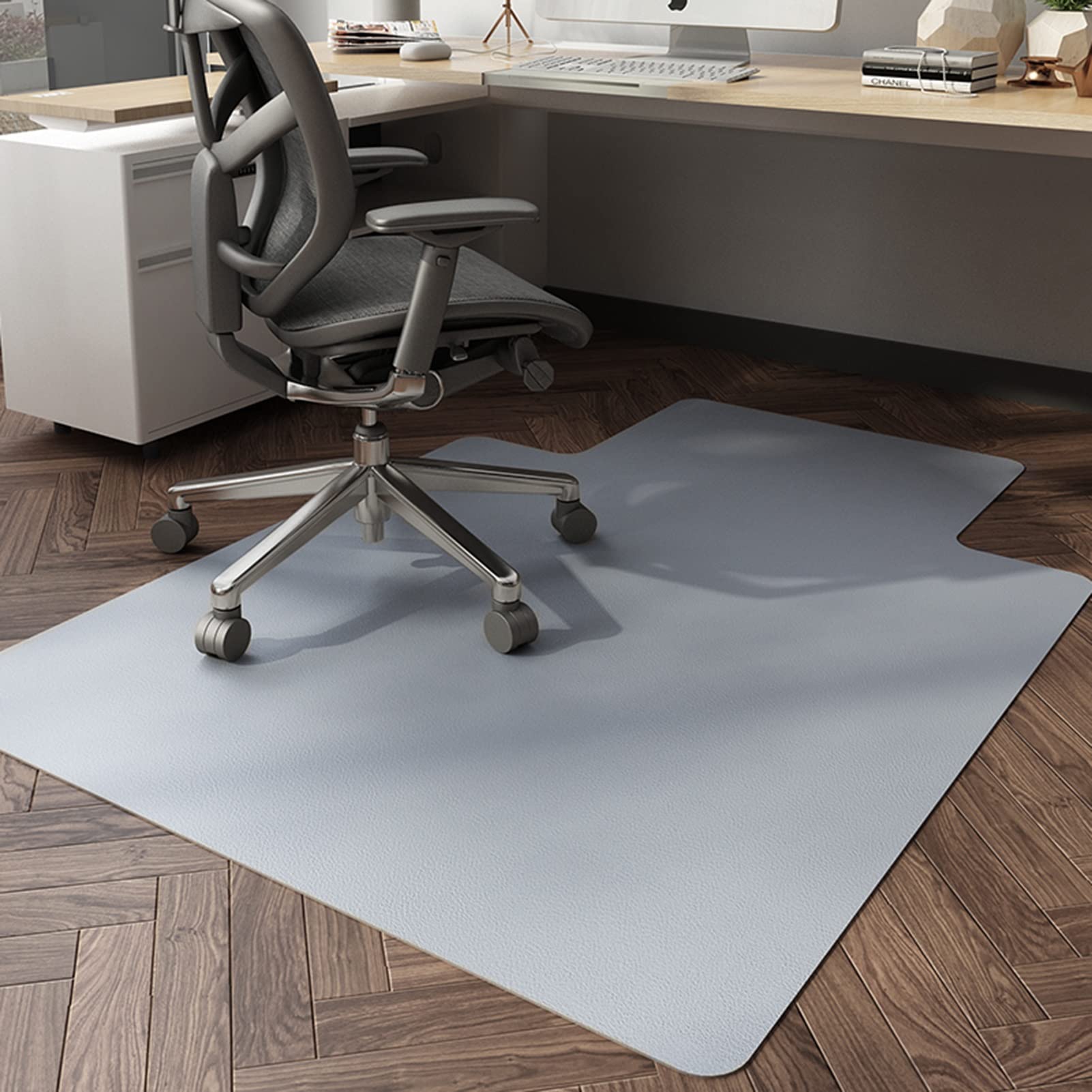 Non-Slip Floor Chair Mat for Hardwood & Wooden Floors - 70x120cm Office Chair Protector Mat for Home & Office (Grey) - Perfect for Desks, Gaming & Workspaces