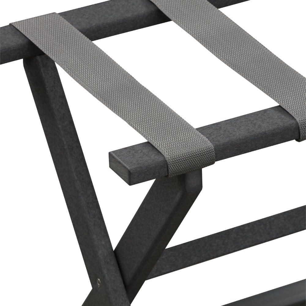 Eco-Friendly Dark Gray Folding Luggage Rack with Gray Straps - Space Saving Travel Organizer for Bedroom, Hotel & Closet Storage