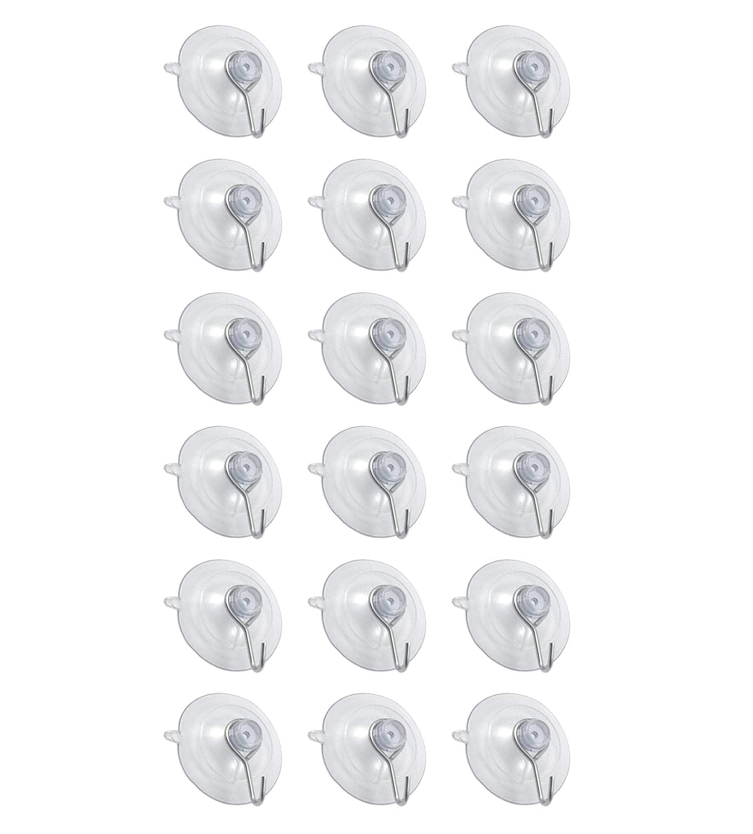 18-Pack Clear Suction Cup Hooks with Metal Hangers - 1 3/4 Inch Removable Wall Mount for Shower, Kitchen, Bathroom, Glass Doors & Windows - Strong Adhesive for Organizing Towels, Robes & Utensils