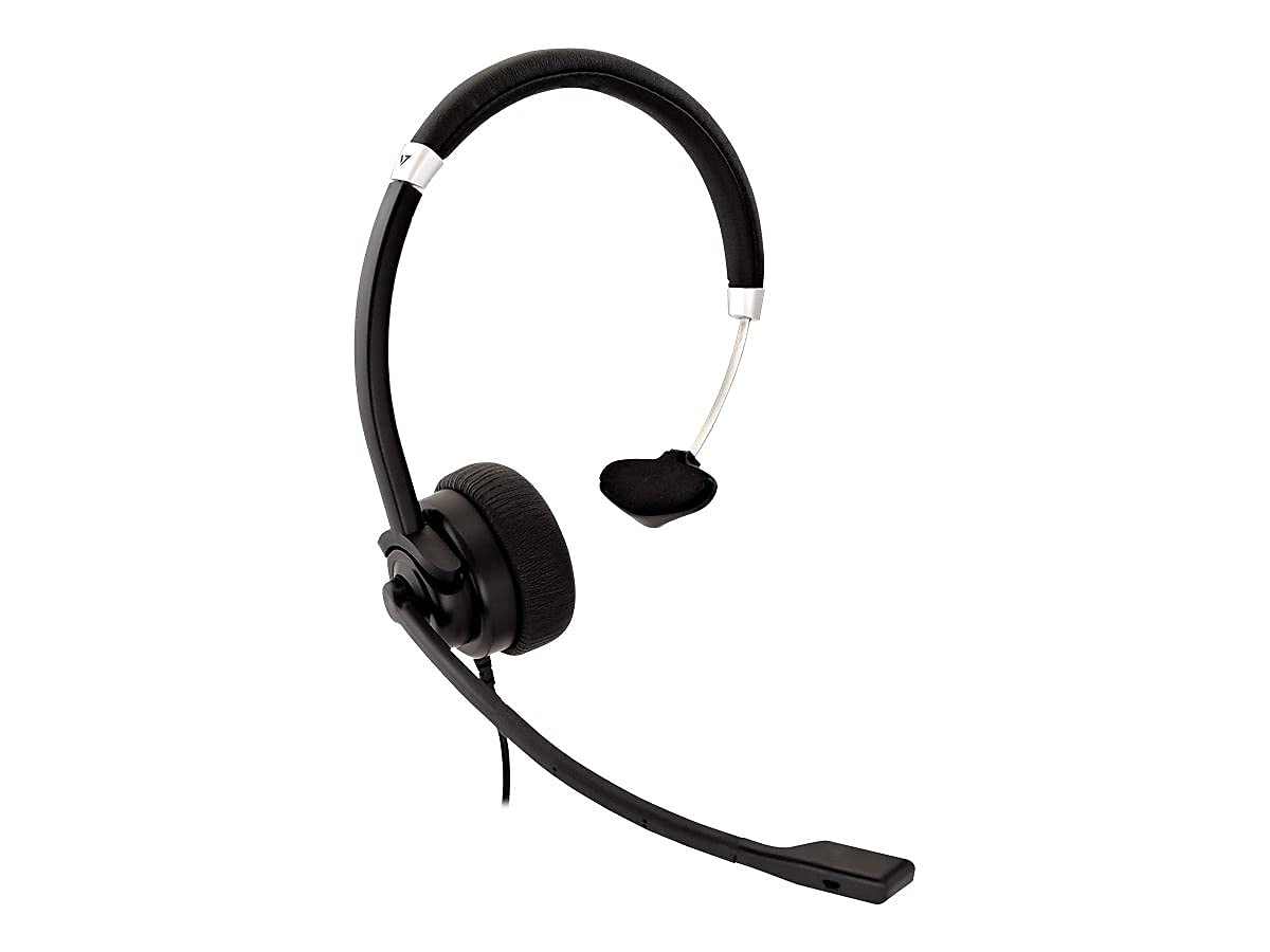Deluxe Mono Headset with Boom Mic, Adjustable Headband for PC, Mac, Laptop, Chromebook - Black, 3.5mm Connector - Ideal for Online Meetings, Gaming, and Remote Learning