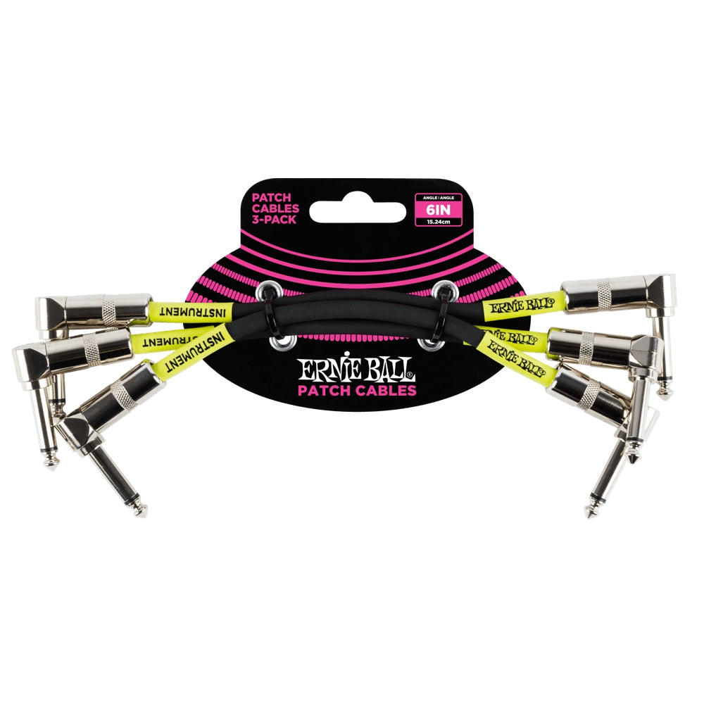 Ernie Ball 6-Inch Instrument Patch Cable 3-Pack - Black Guitar/Bass/Keyboard Cable for Live Performance & Studio Recording