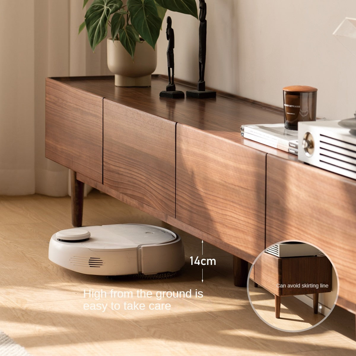 Modern Black Walnut Solid Wood TV Stand - Minimalist Entertainment Center for Living Room, Home Theater & Media Storage